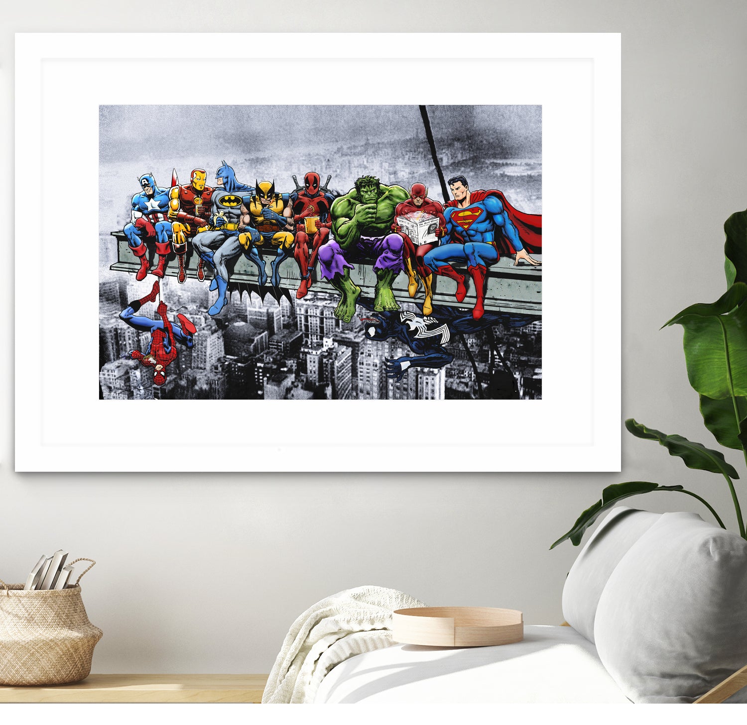 Marvel and DC Superheroes Lunch Atop A Skyscraper by Dan Avenell on GIANT ART - red digital painting