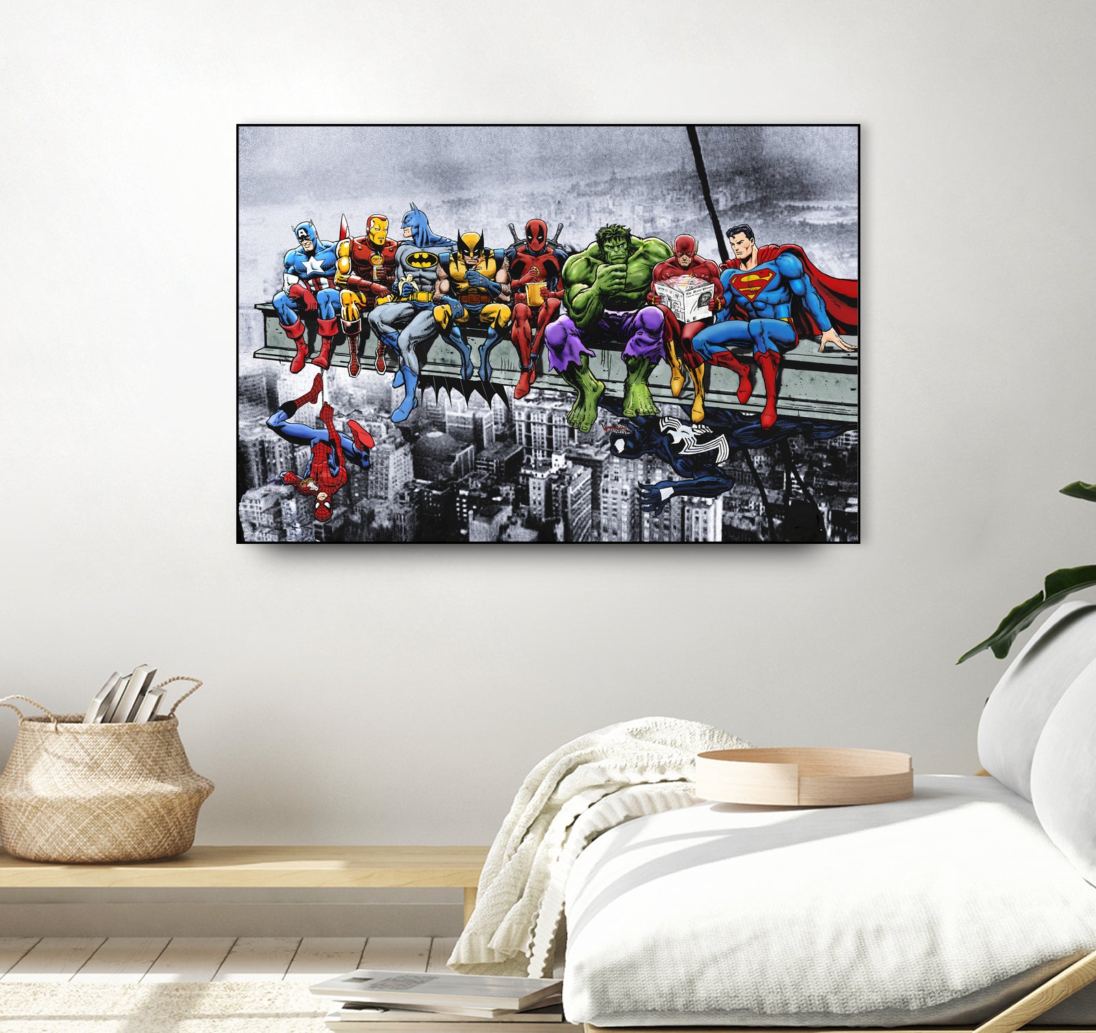 Marvel and DC Superheroes Lunch Atop A Skyscraper by Dan Avenell on GIANT ART - red digital painting