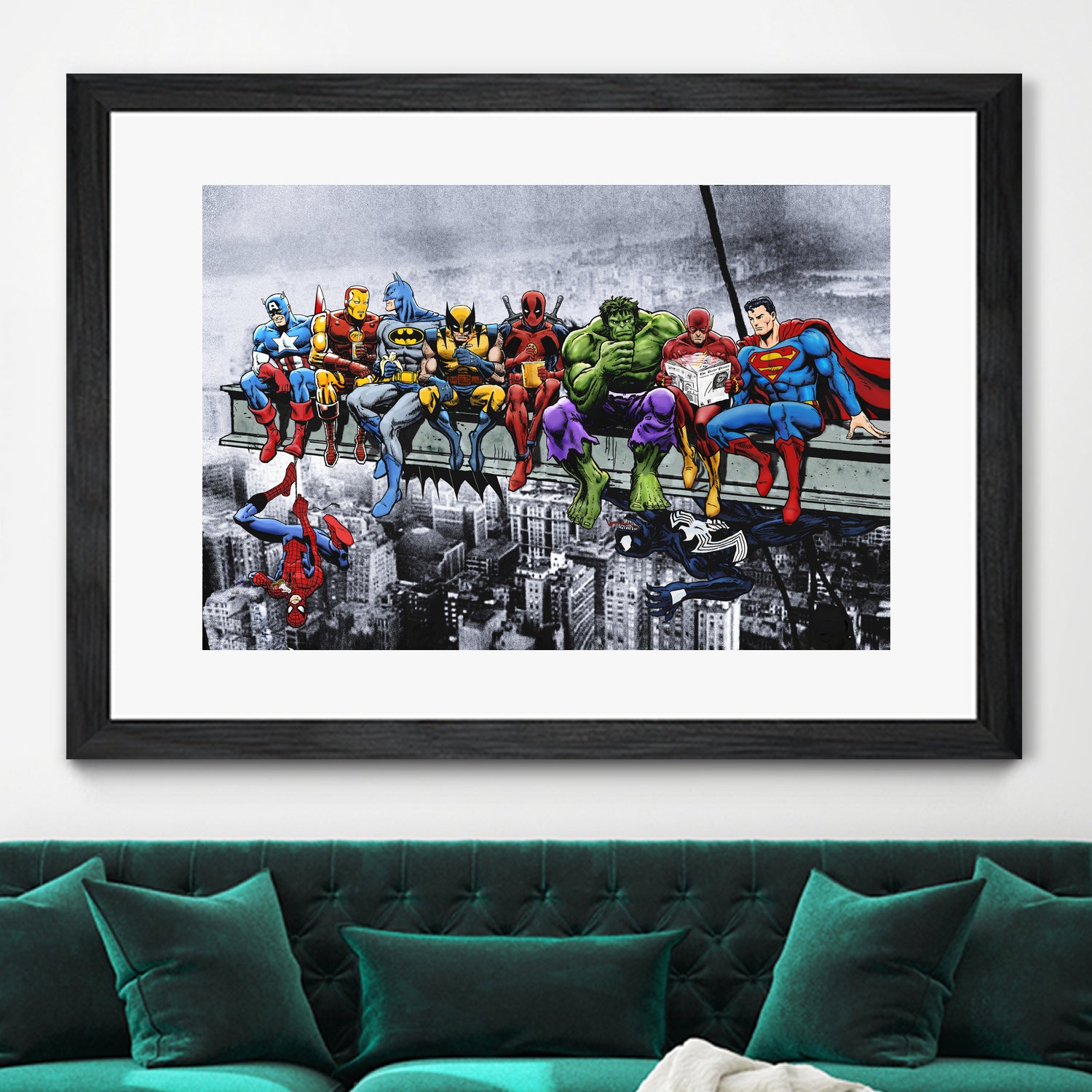 Marvel and DC Superheroes Lunch Atop A Skyscraper by Dan Avenell on GIANT ART - red digital painting