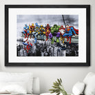 Marvel and DC Superheroes Lunch Atop A Skyscraper by Dan Avenell on GIANT ART - red digital painting