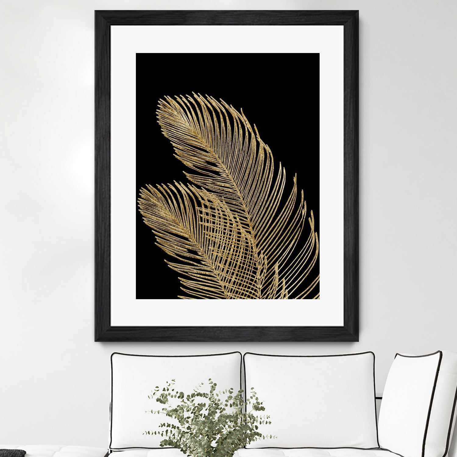 Palm Leaves Finesse Line Art with Gold Foil #1 #minimal by Anita & Bella Jantz on GIANT ART - yellow digital drawing