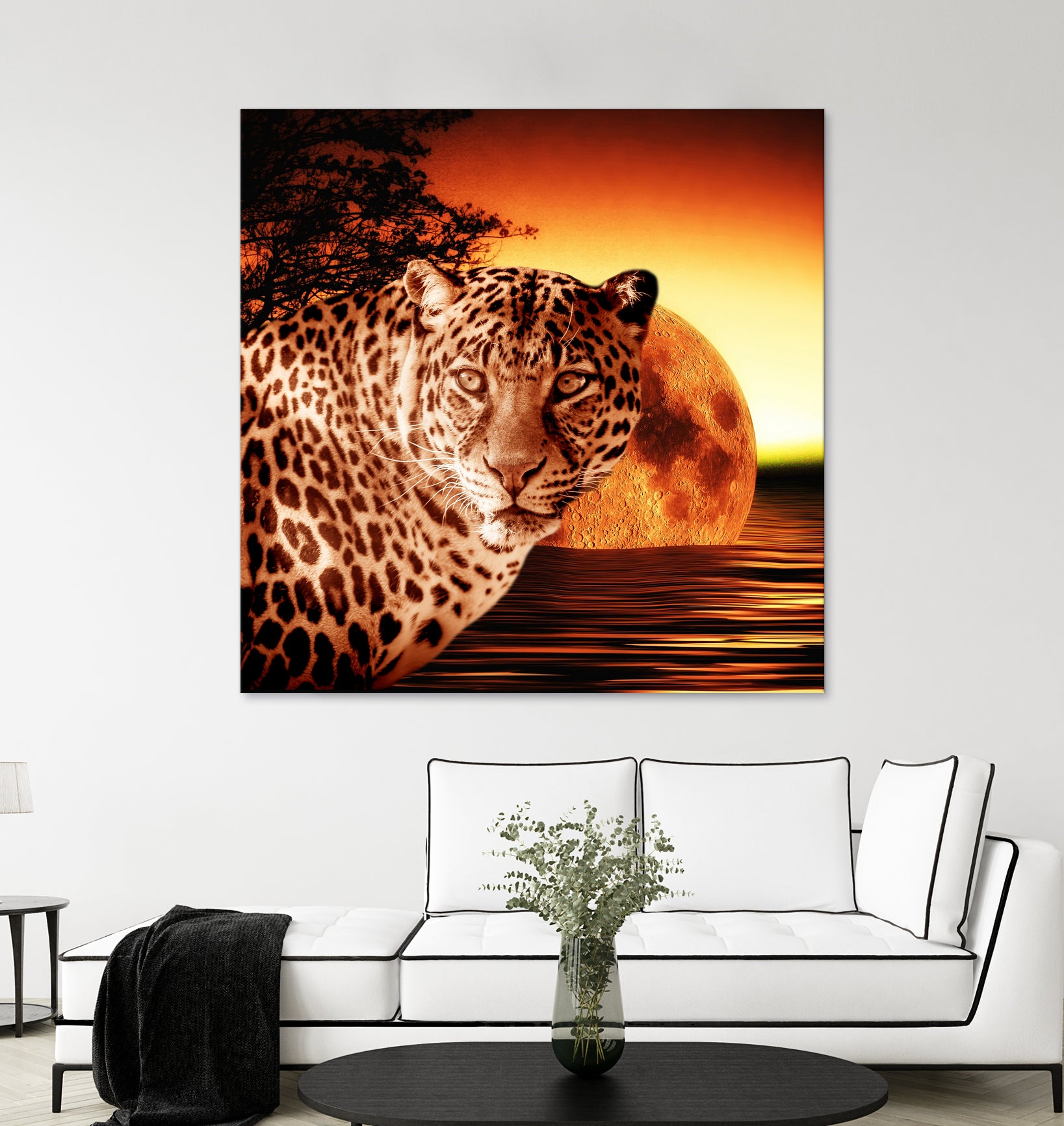 Leopard and Red Moon by Erika Kaisersot on GIANT ART - orange photo illustration