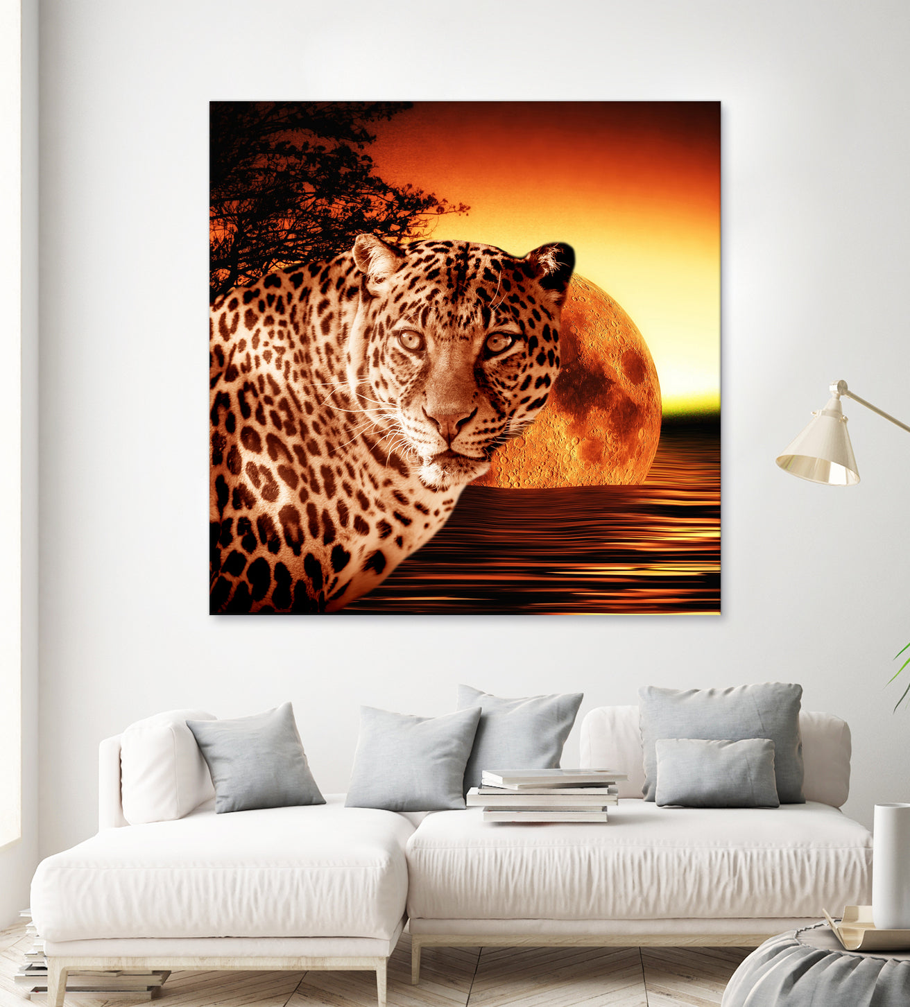 Leopard and Red Moon by Erika Kaisersot on GIANT ART - orange photo illustration