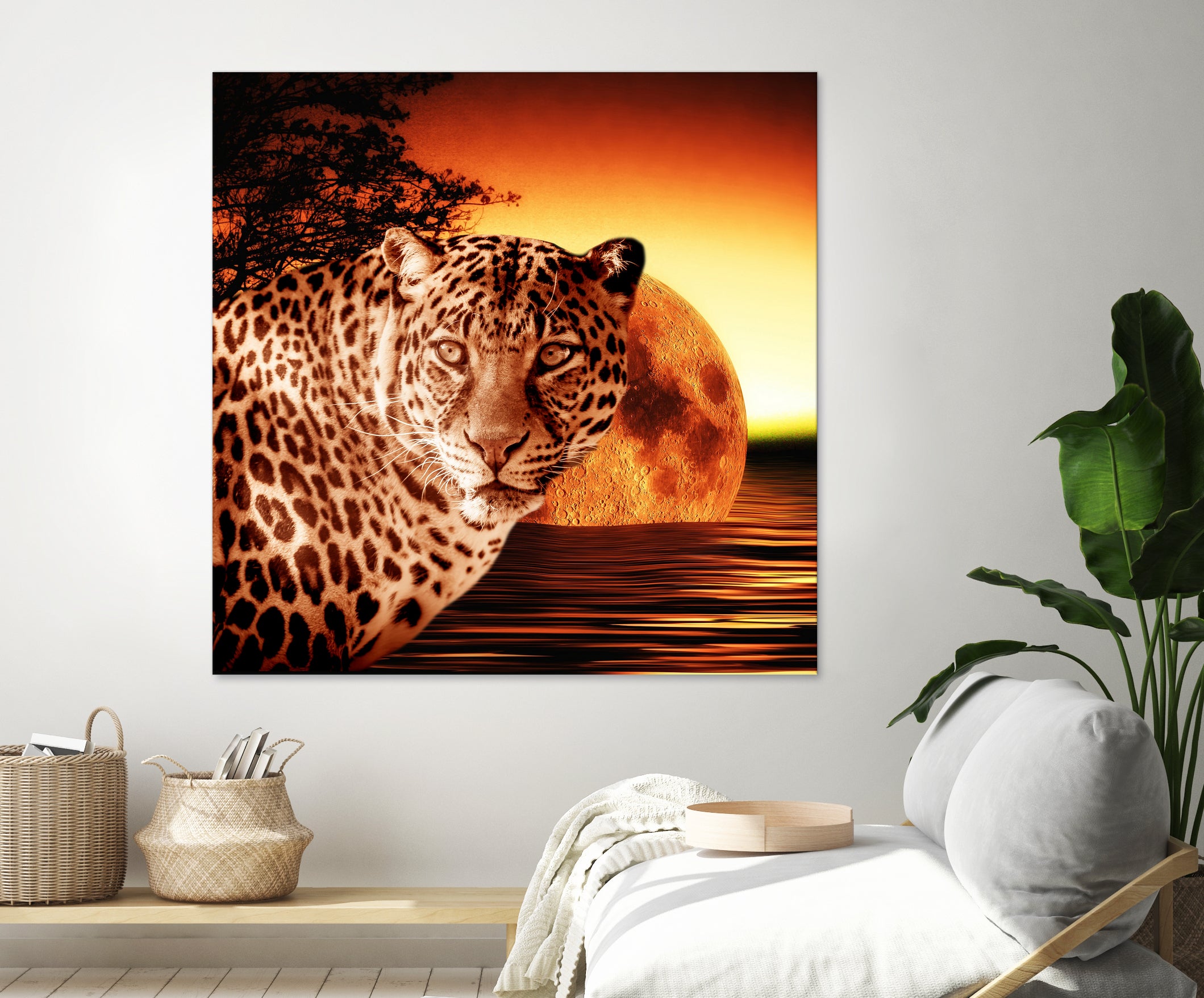 Leopard and Red Moon by Erika Kaisersot on GIANT ART - orange photo illustration