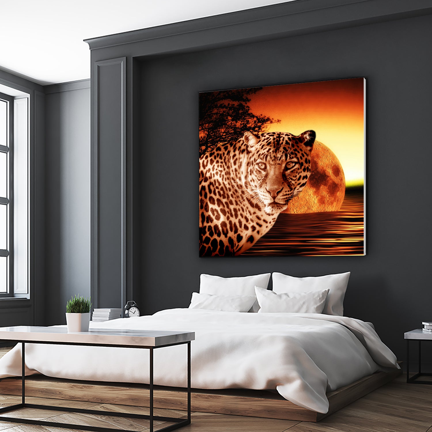 Leopard and Red Moon by Erika Kaisersot on GIANT ART - orange photo illustration