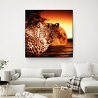 Leopard and Red Moon by Erika Kaisersot on GIANT ART - orange photo illustration