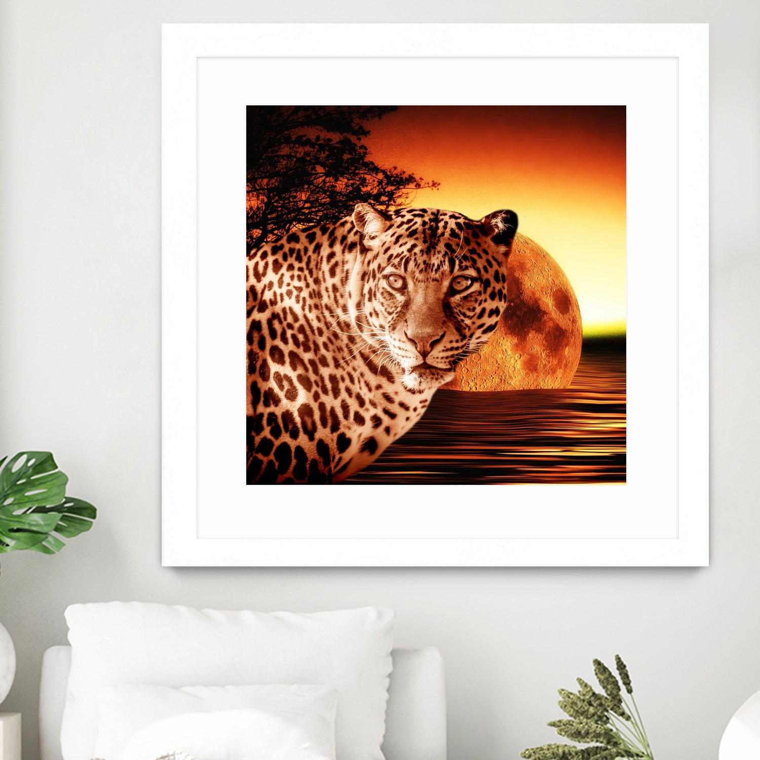 Leopard and Red Moon by Erika Kaisersot on GIANT ART - orange photo illustration