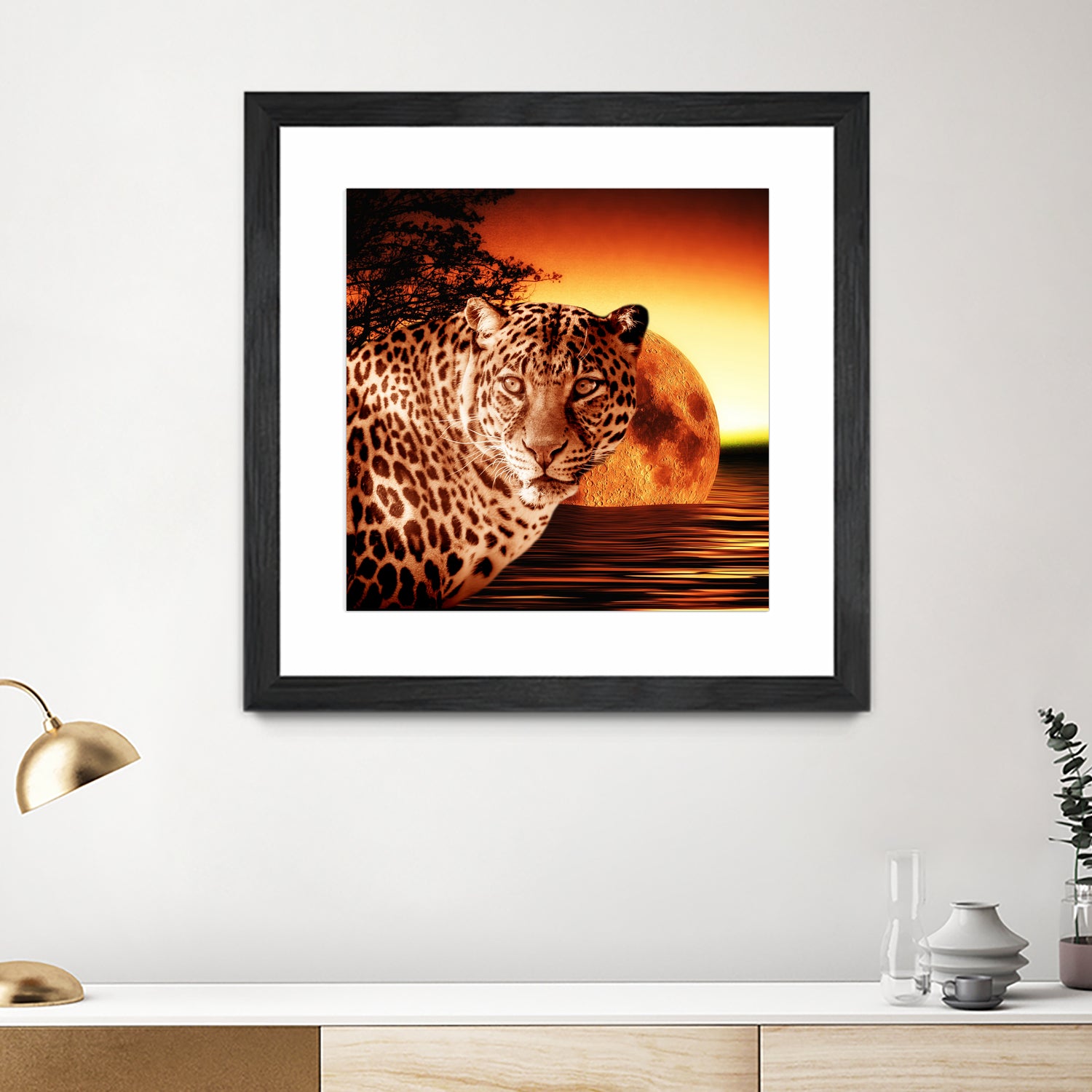 Leopard and Red Moon by Erika Kaisersot on GIANT ART - orange photo illustration