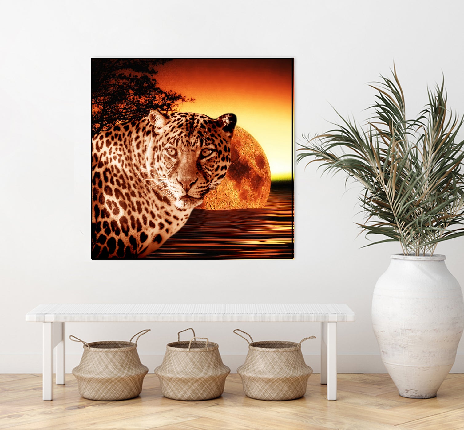 Leopard and Red Moon by Erika Kaisersot on GIANT ART - orange photo illustration