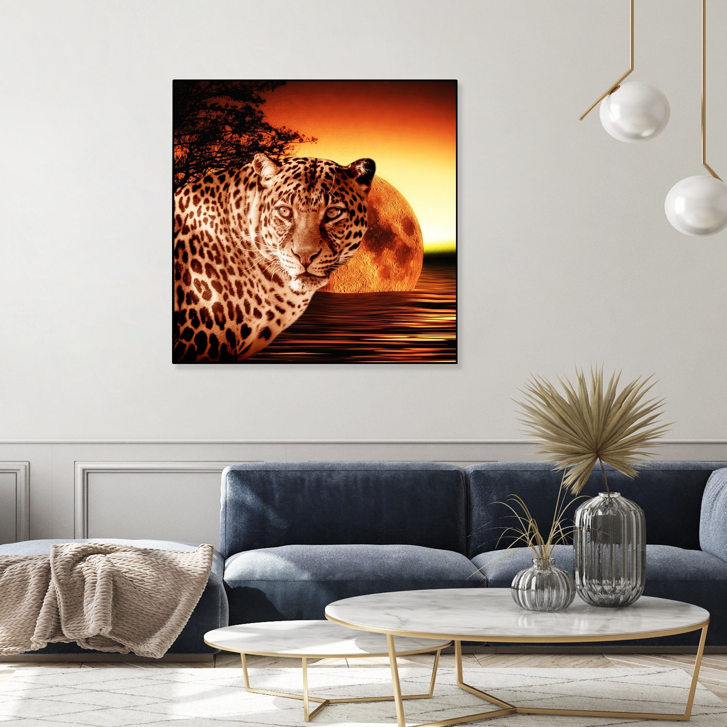 Leopard and Red Moon by Erika Kaisersot on GIANT ART - orange photo illustration