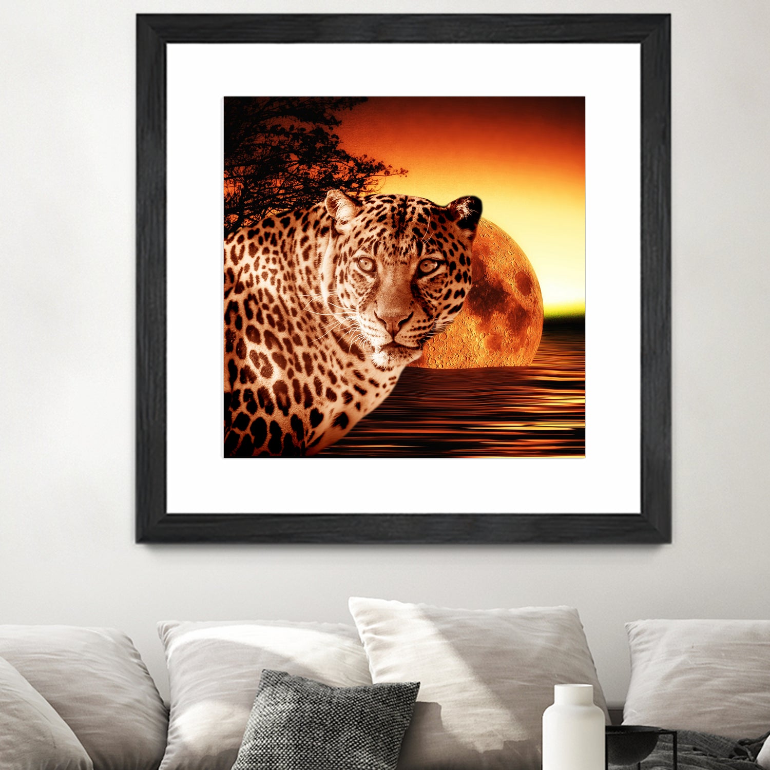 Leopard and Red Moon by Erika Kaisersot on GIANT ART - orange photo illustration