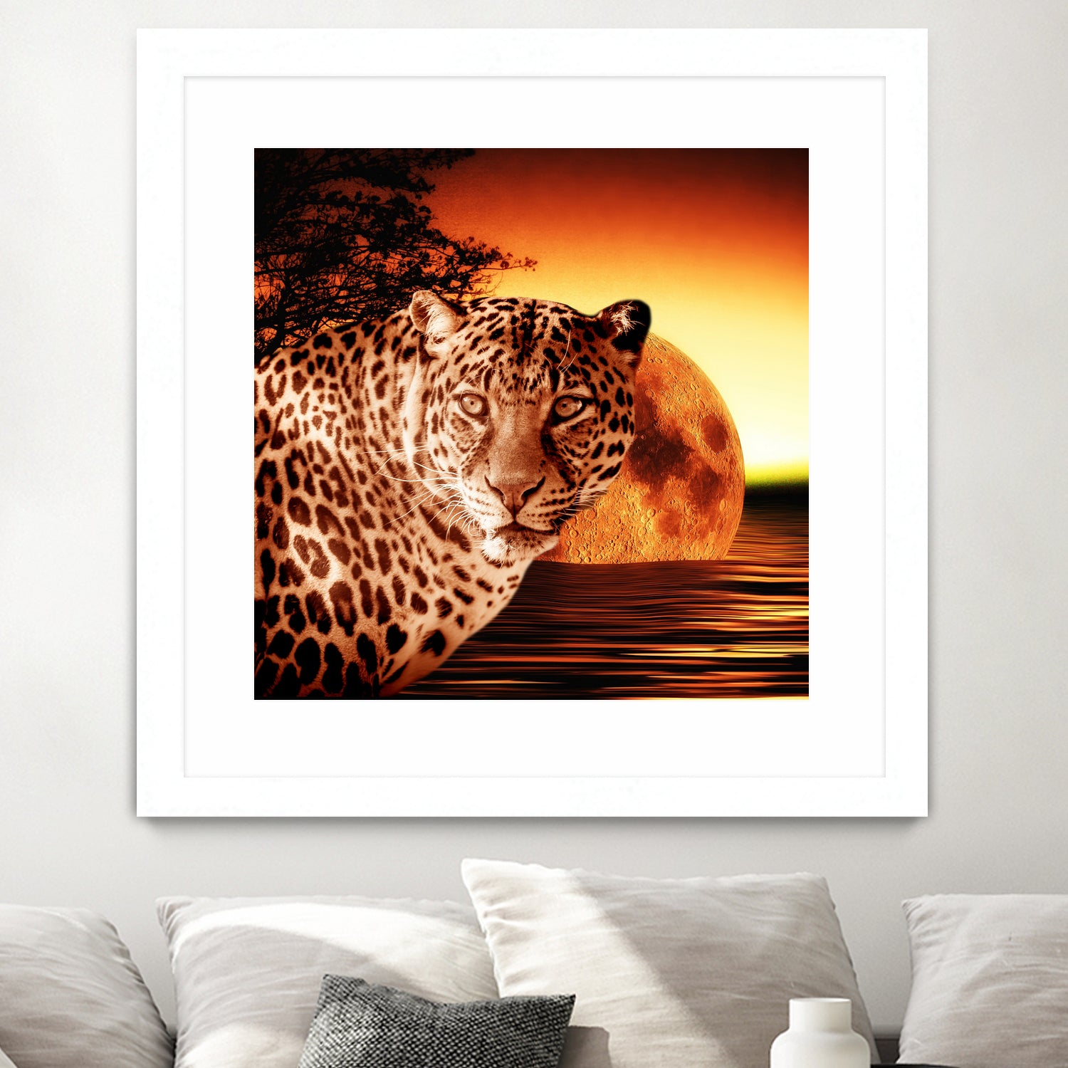 Leopard and Red Moon by Erika Kaisersot on GIANT ART - orange photo illustration