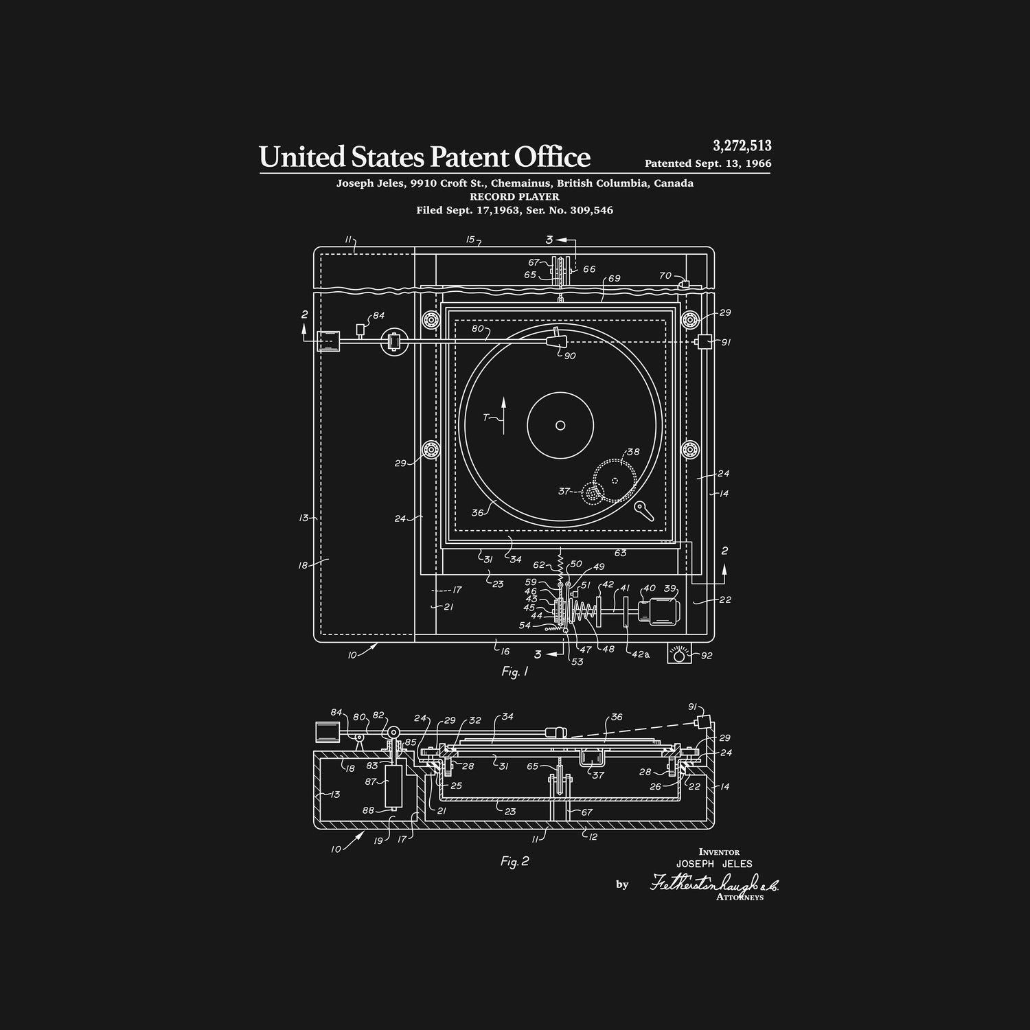 Record Player Patent - Black by Finlay McNevin on GIANT ART - black typography