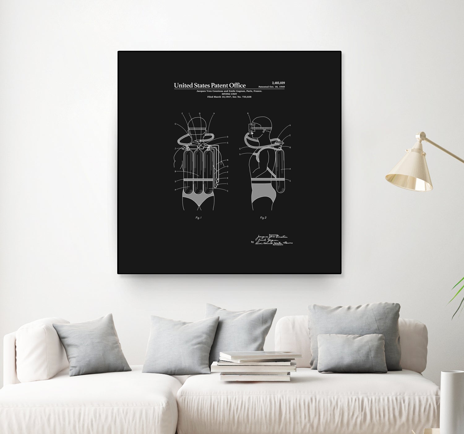 Jacques Cousteau Diving Unit Patent - Black by Finlay McNevin on GIANT ART - black typography