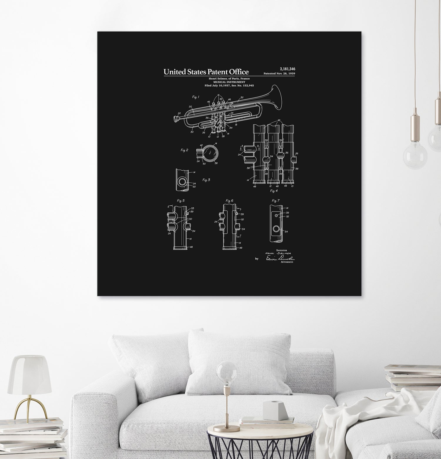 Trumpet Patent - Black by Finlay McNevin on GIANT ART - black typography