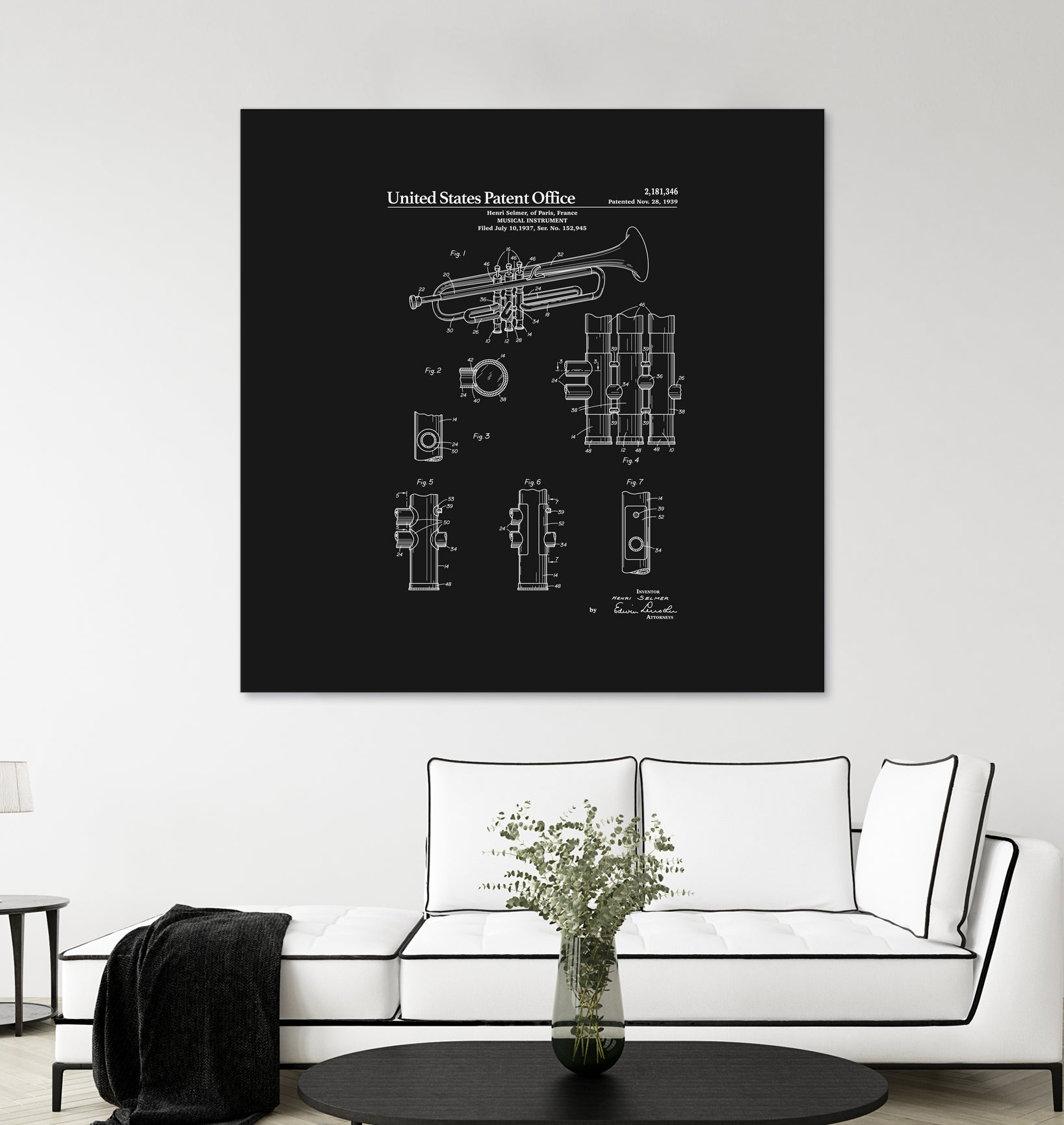 Trumpet Patent - Black by Finlay McNevin on GIANT ART - black typography