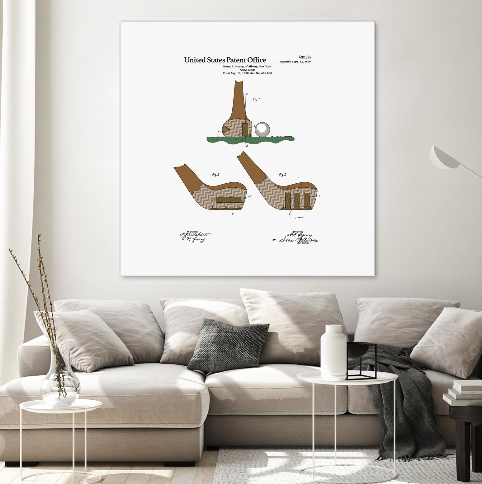 Golf Club Patent by Finlay McNevin on GIANT ART - white typography