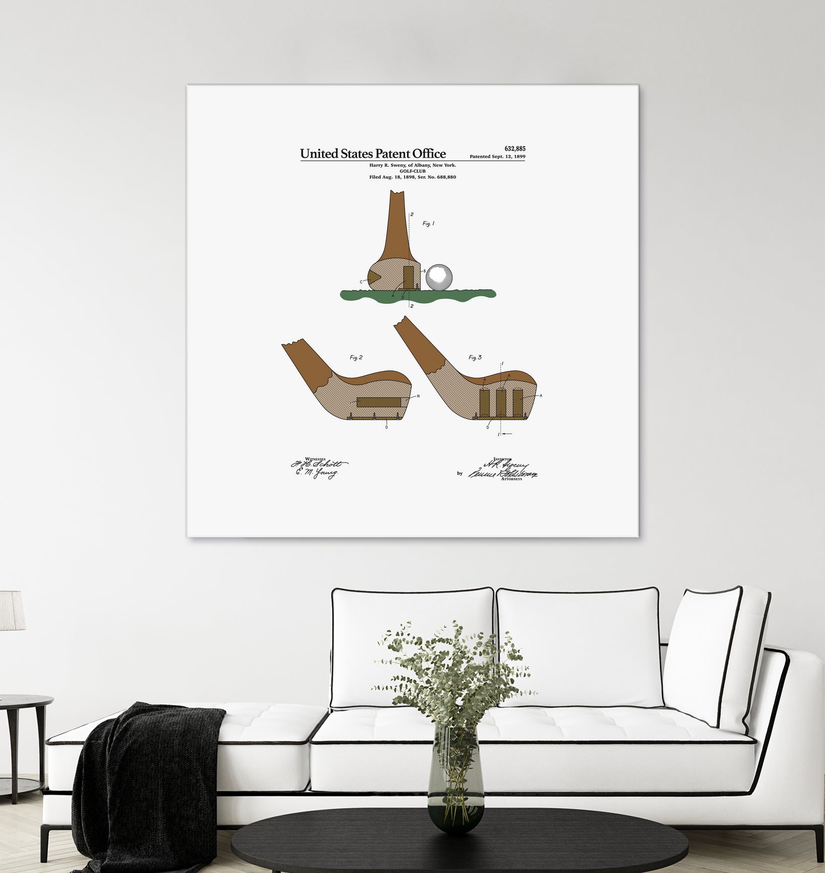 Golf Club Patent by Finlay McNevin on GIANT ART - white typography