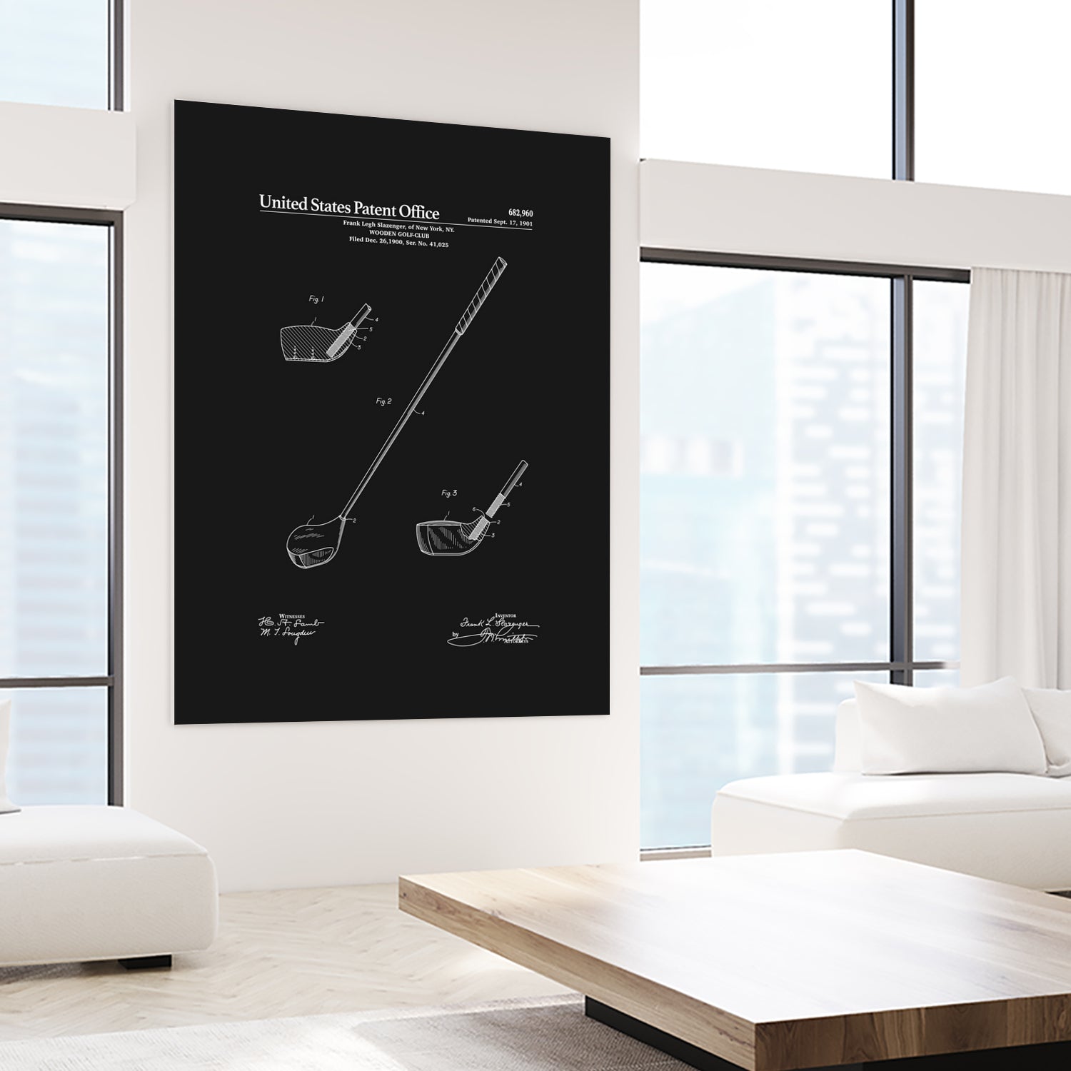 Golf Club Patent v2 - Black by Finlay McNevin on GIANT ART - black typography