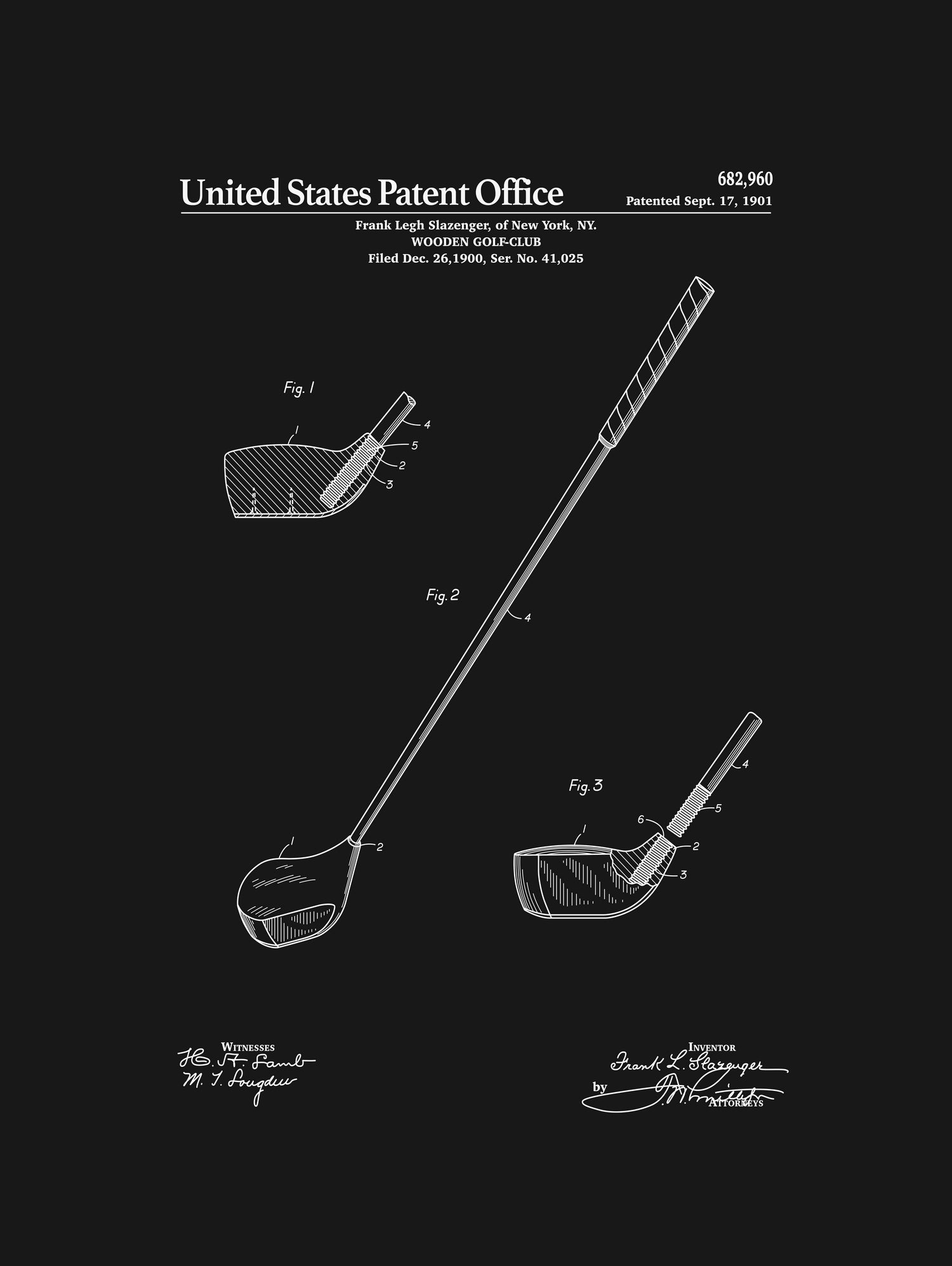 Golf Club Patent v2 - Black by Finlay McNevin on GIANT ART - black typography