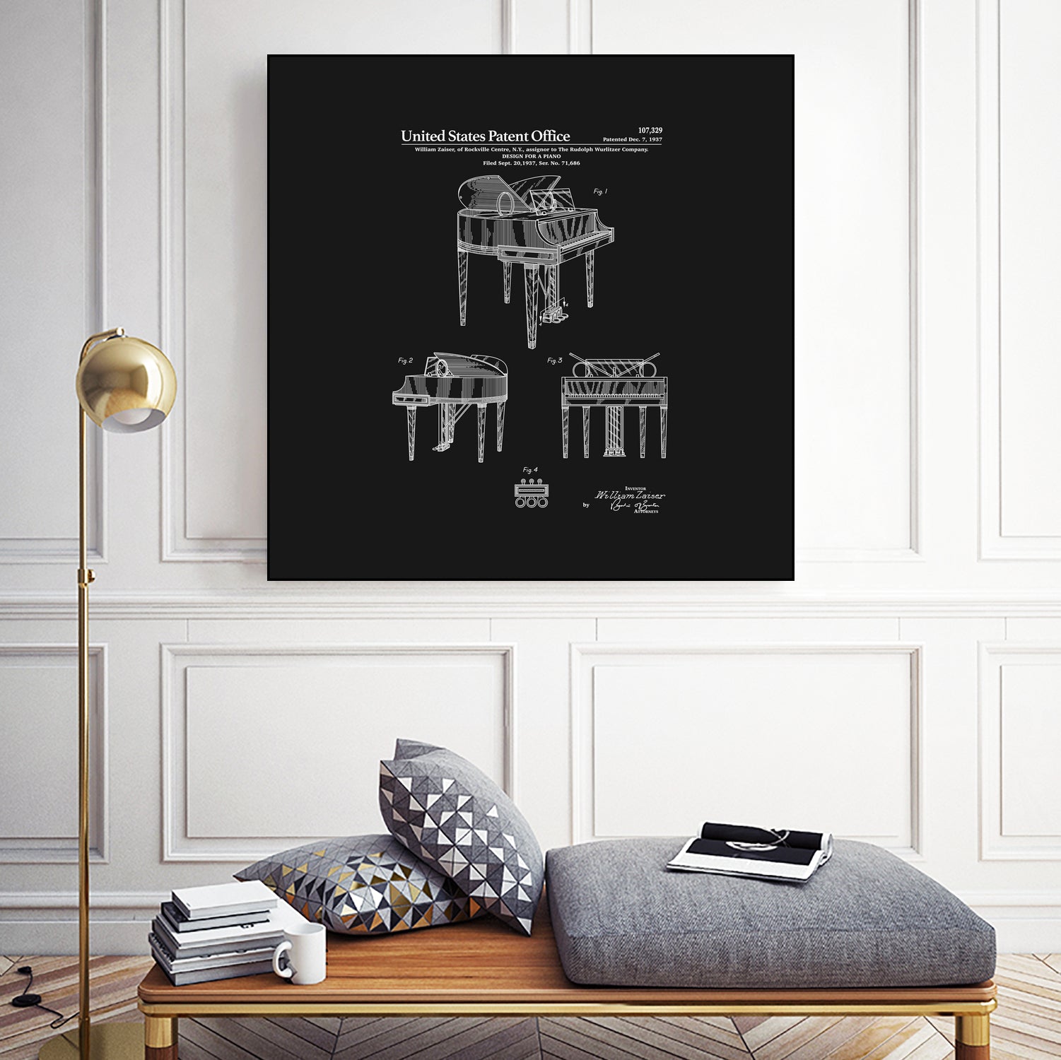 Piano Patent - Black by Finlay McNevin on GIANT ART - black typography