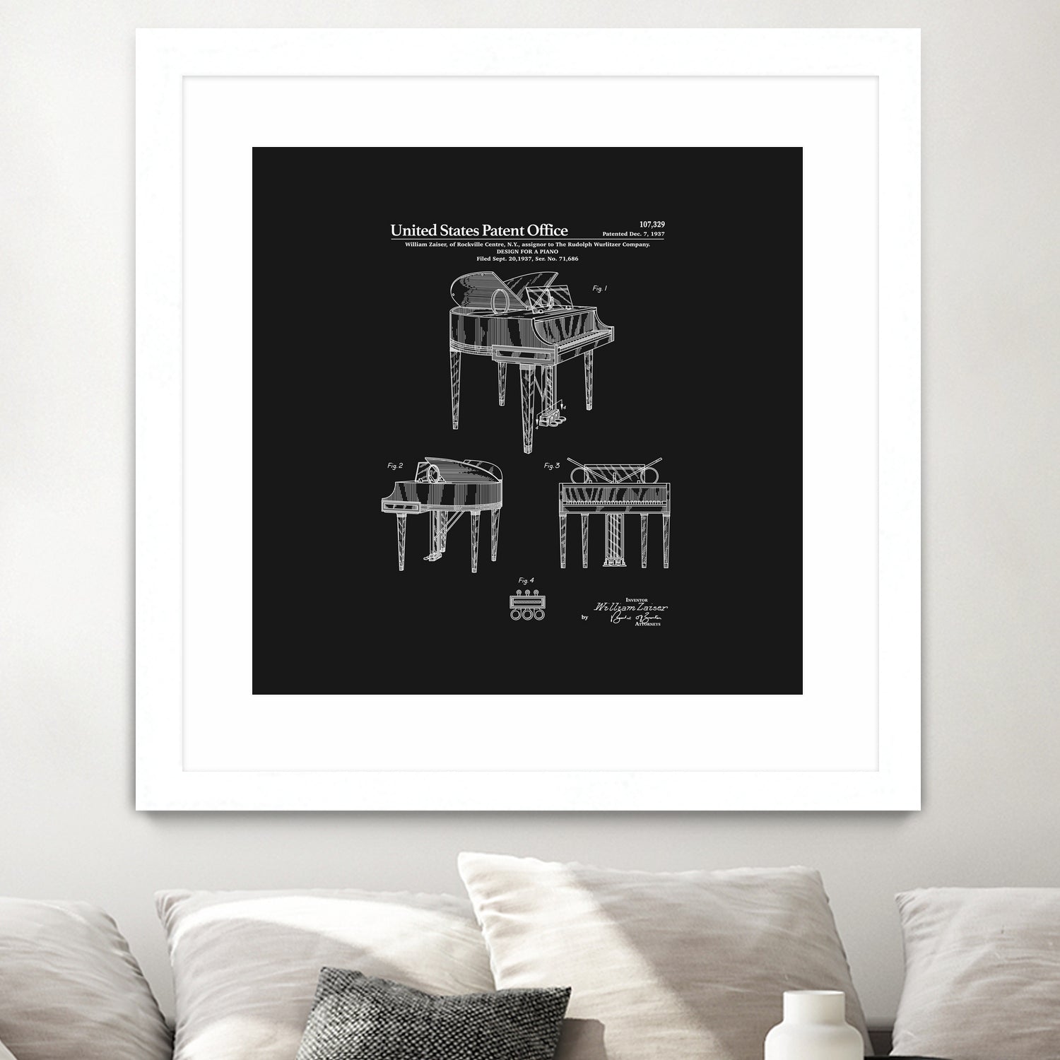 Piano Patent - Black by Finlay McNevin on GIANT ART - black typography