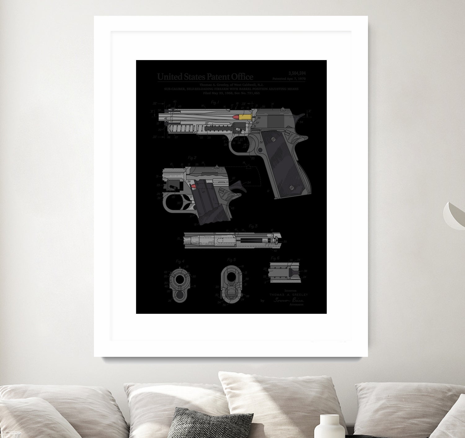 Colt 1911 Handgun Patent by Finlay McNevin on GIANT ART - gray typography