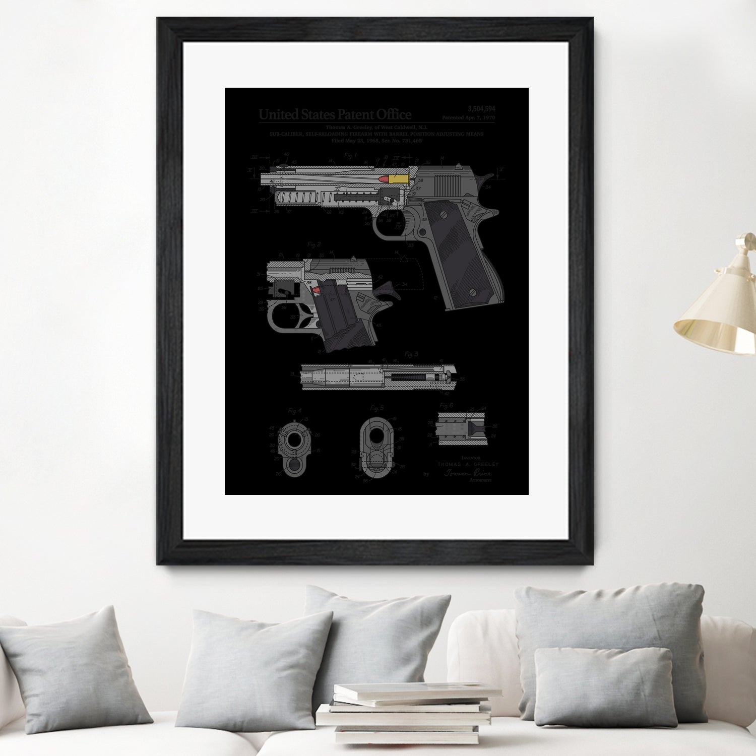 Colt 1911 Handgun Patent by Finlay McNevin on GIANT ART - gray typography