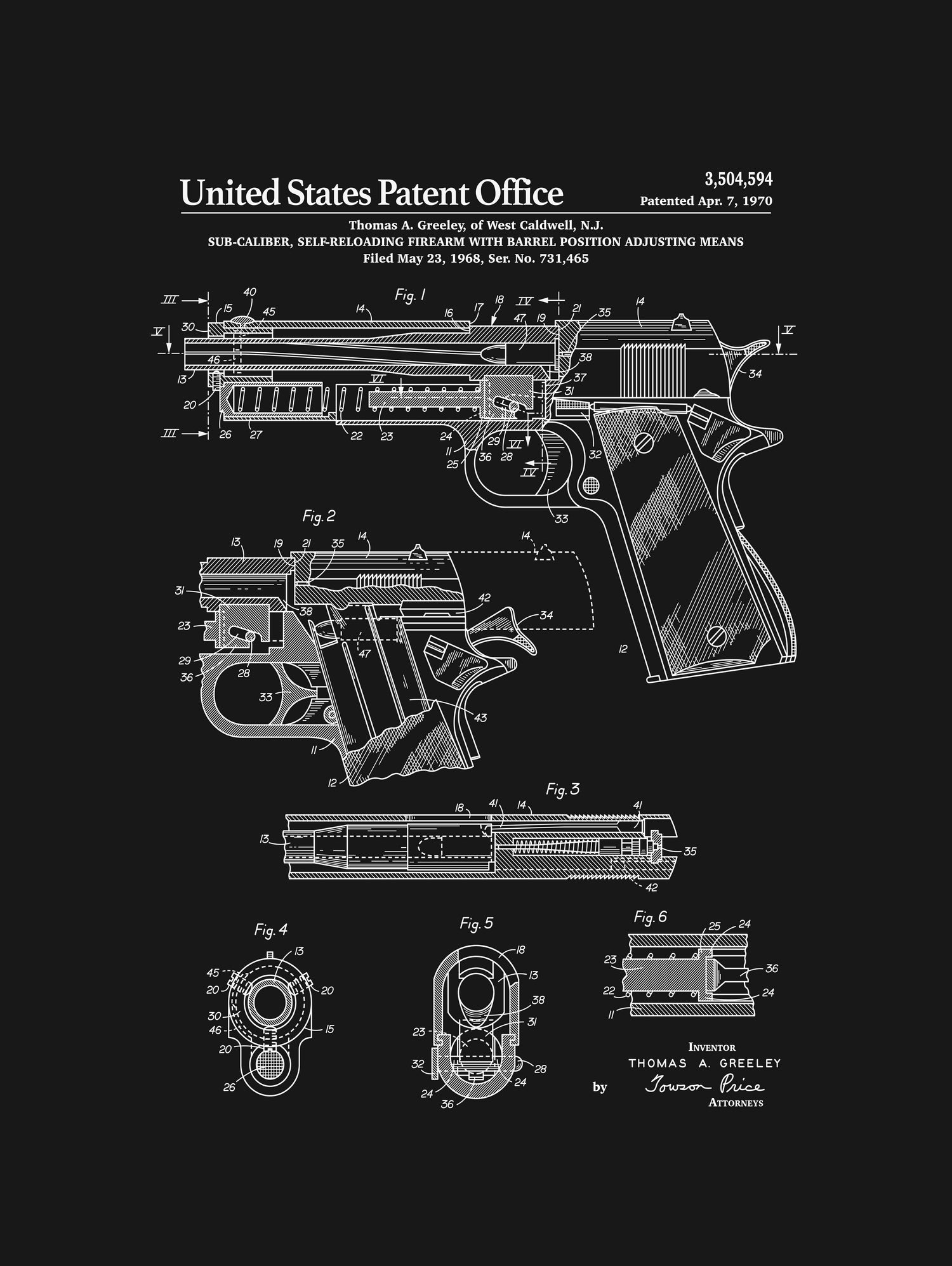 Colt 1911 Handgun Patent - Black by Finlay McNevin on GIANT ART - black typography