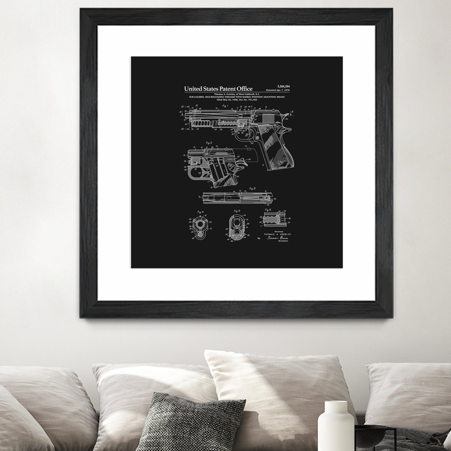 Colt 1911 Handgun Patent - Black by Finlay McNevin on GIANT ART - black typography