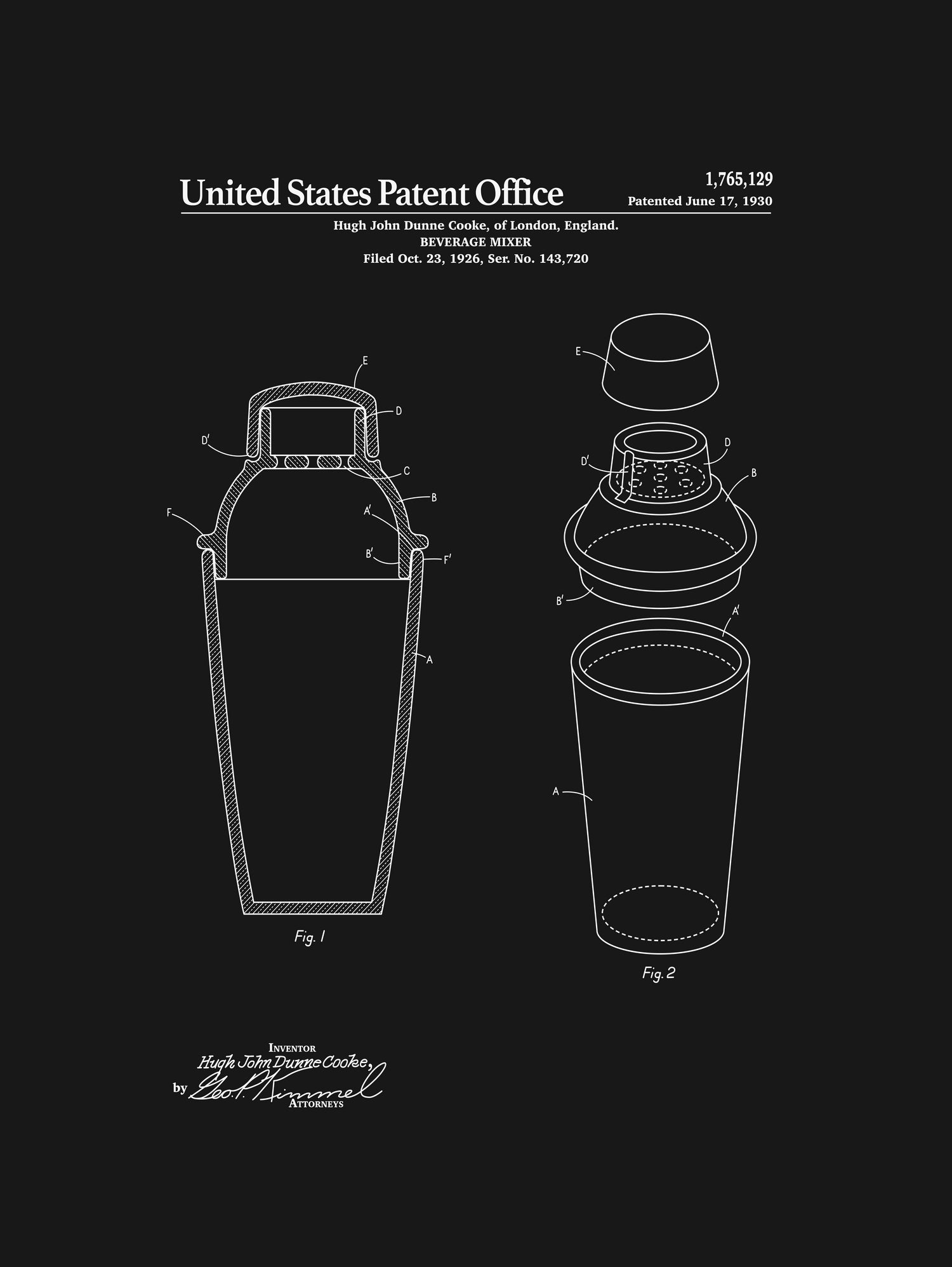 Cocktail Shaker Patent - Black by Finlay McNevin on GIANT ART - black typography