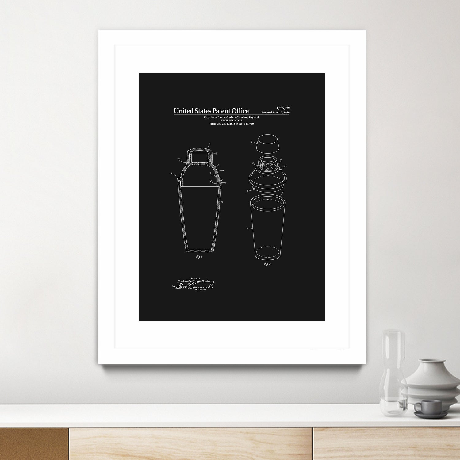 Cocktail Shaker Patent - Black by Finlay McNevin on GIANT ART - black typography