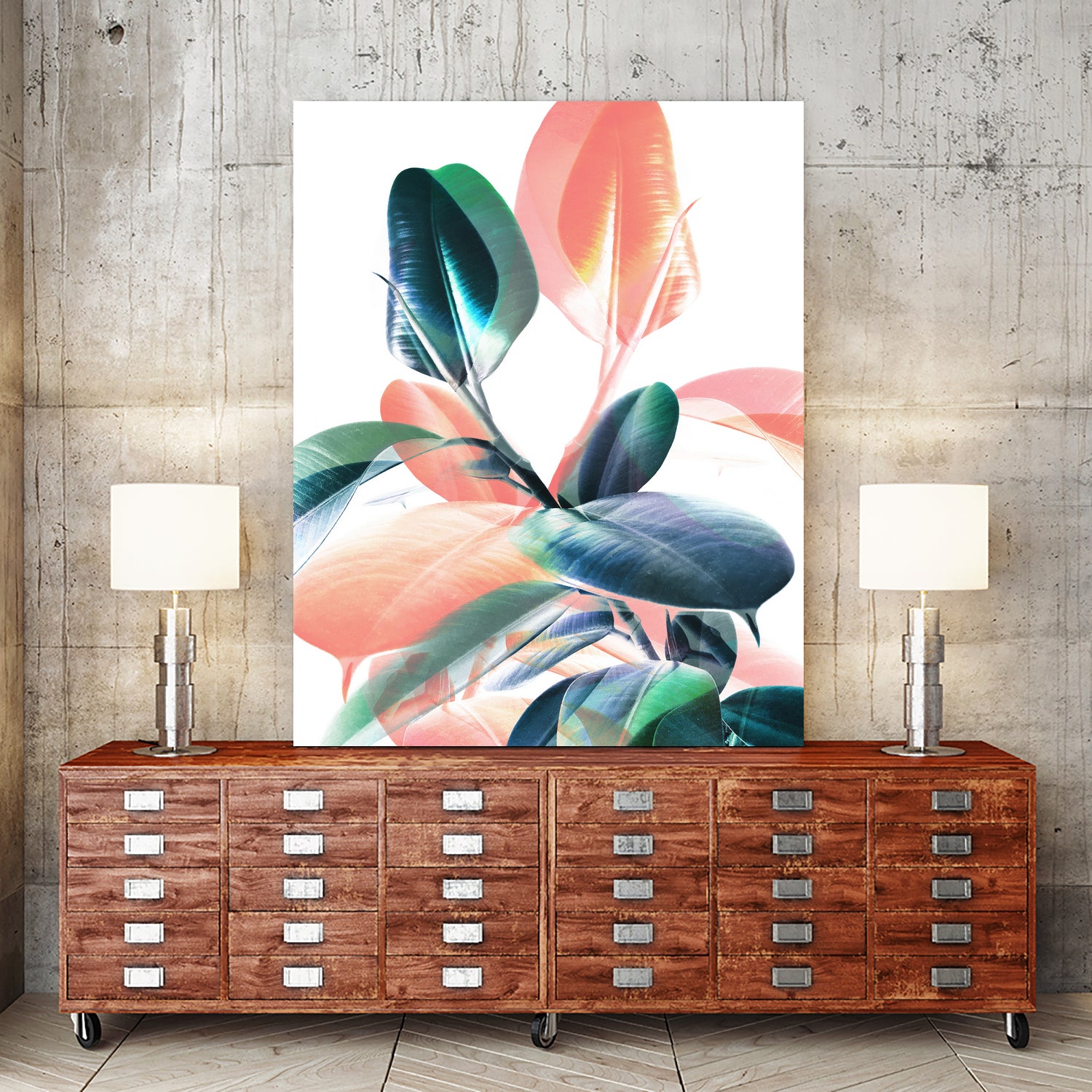 Foliage in Love - Teal & Peach by Dominique Van Roey on GIANT ART - white photo manipulation