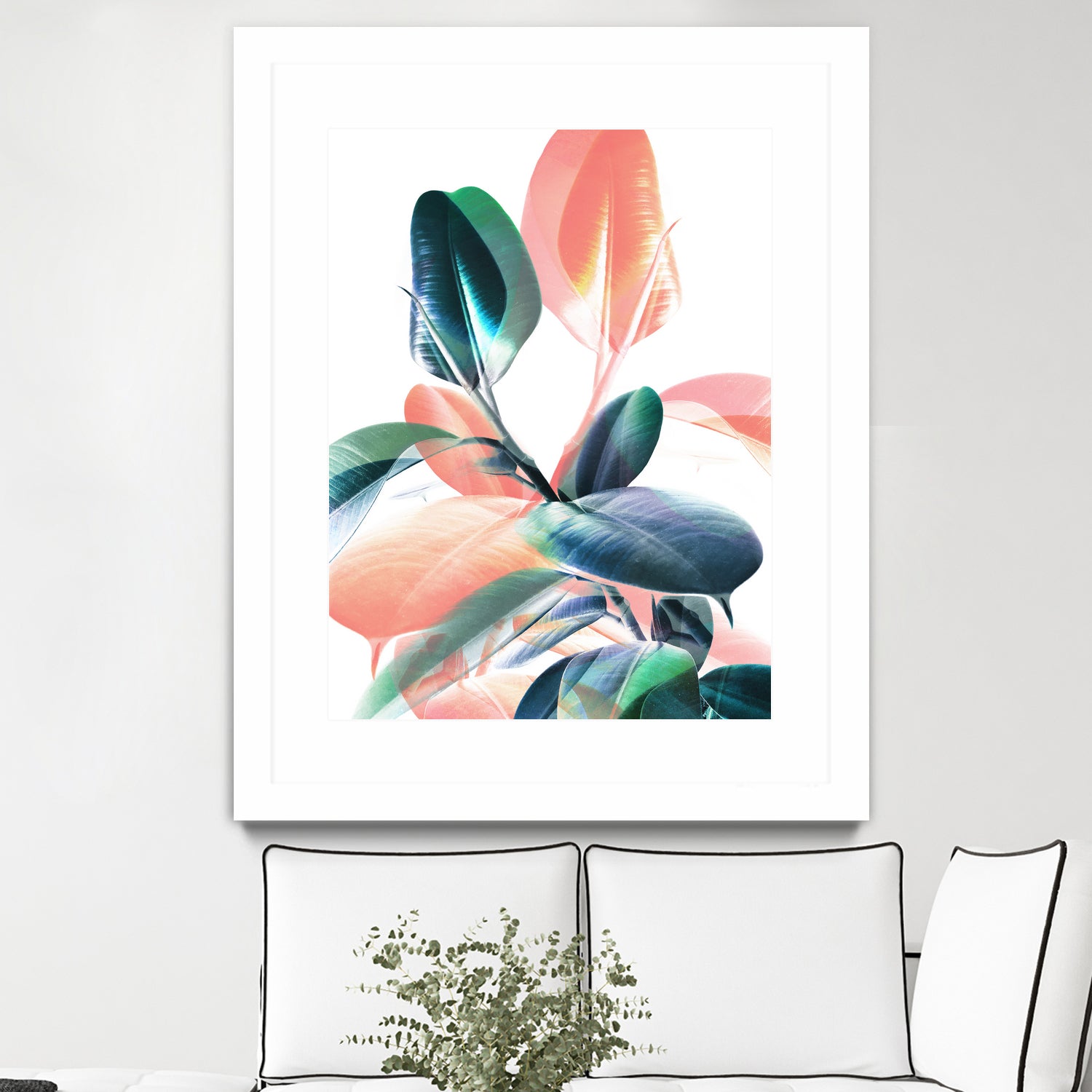 Foliage in Love - Teal & Peach by Dominique Van Roey on GIANT ART - white photo manipulation