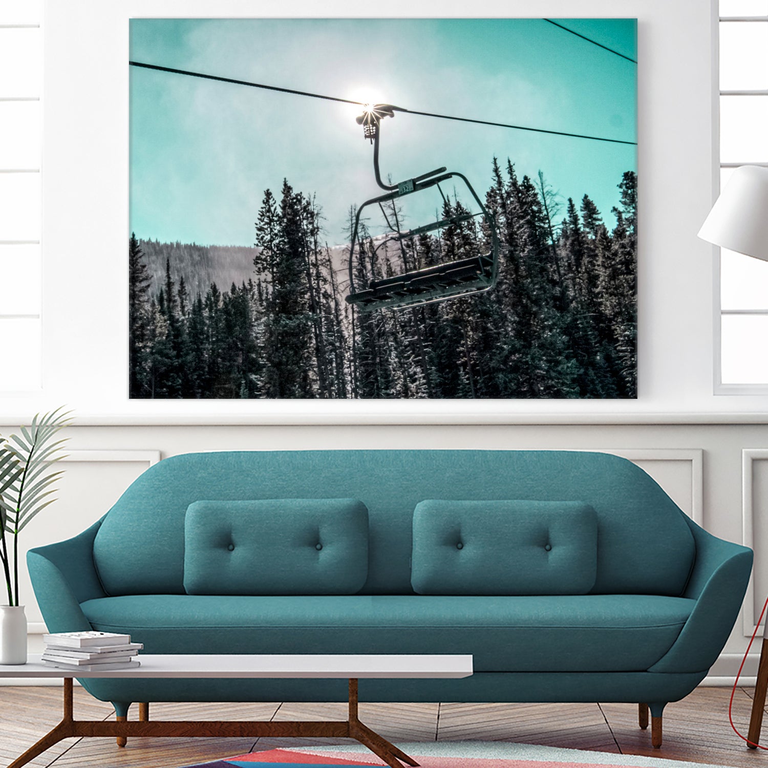 Chair Lift with Dark Blue and Teal Winter Sky by RJ Byrd on GIANT ART - blue photo illustration