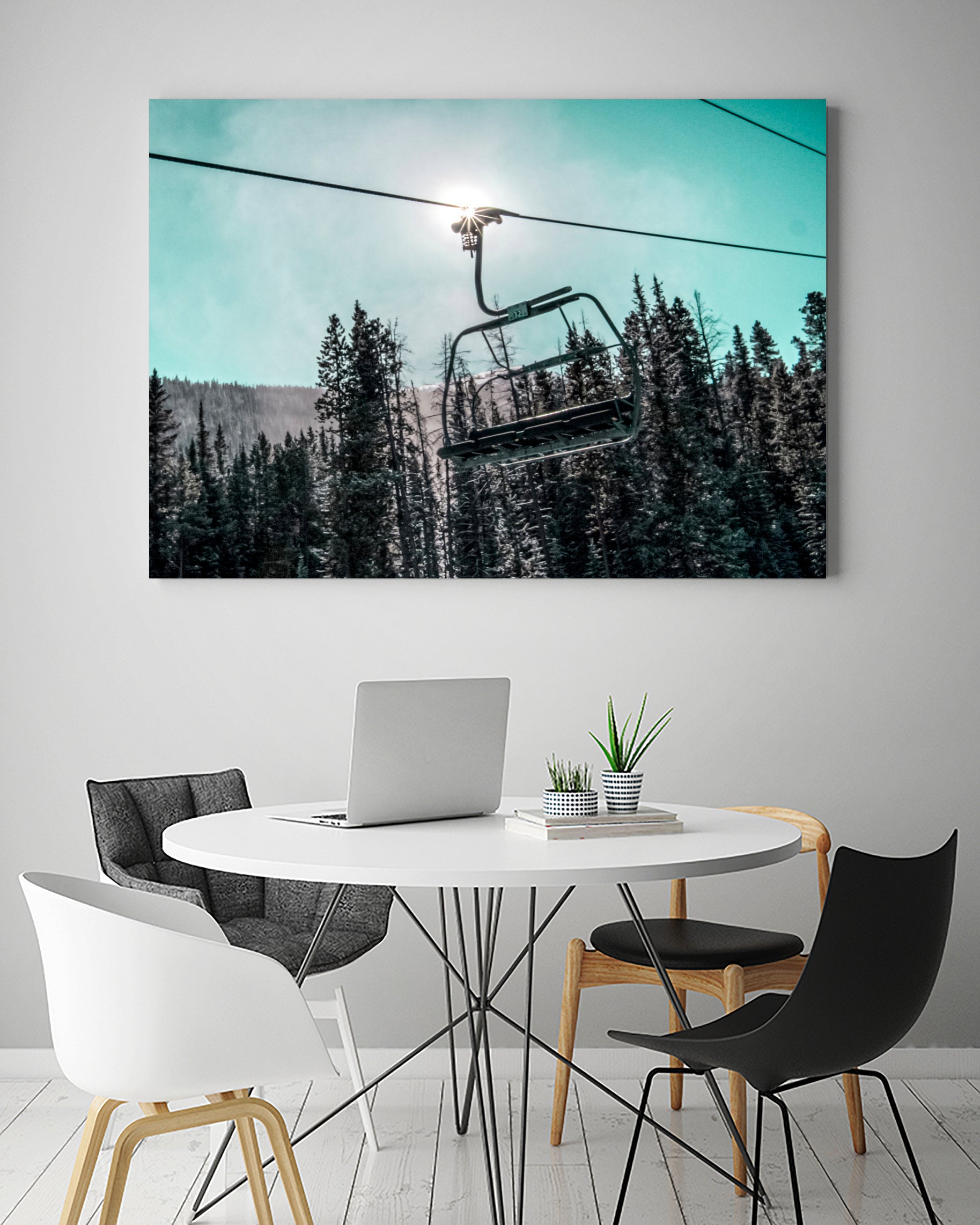 Chair Lift with Dark Blue and Teal Winter Sky by RJ Byrd on GIANT ART - blue photo illustration
