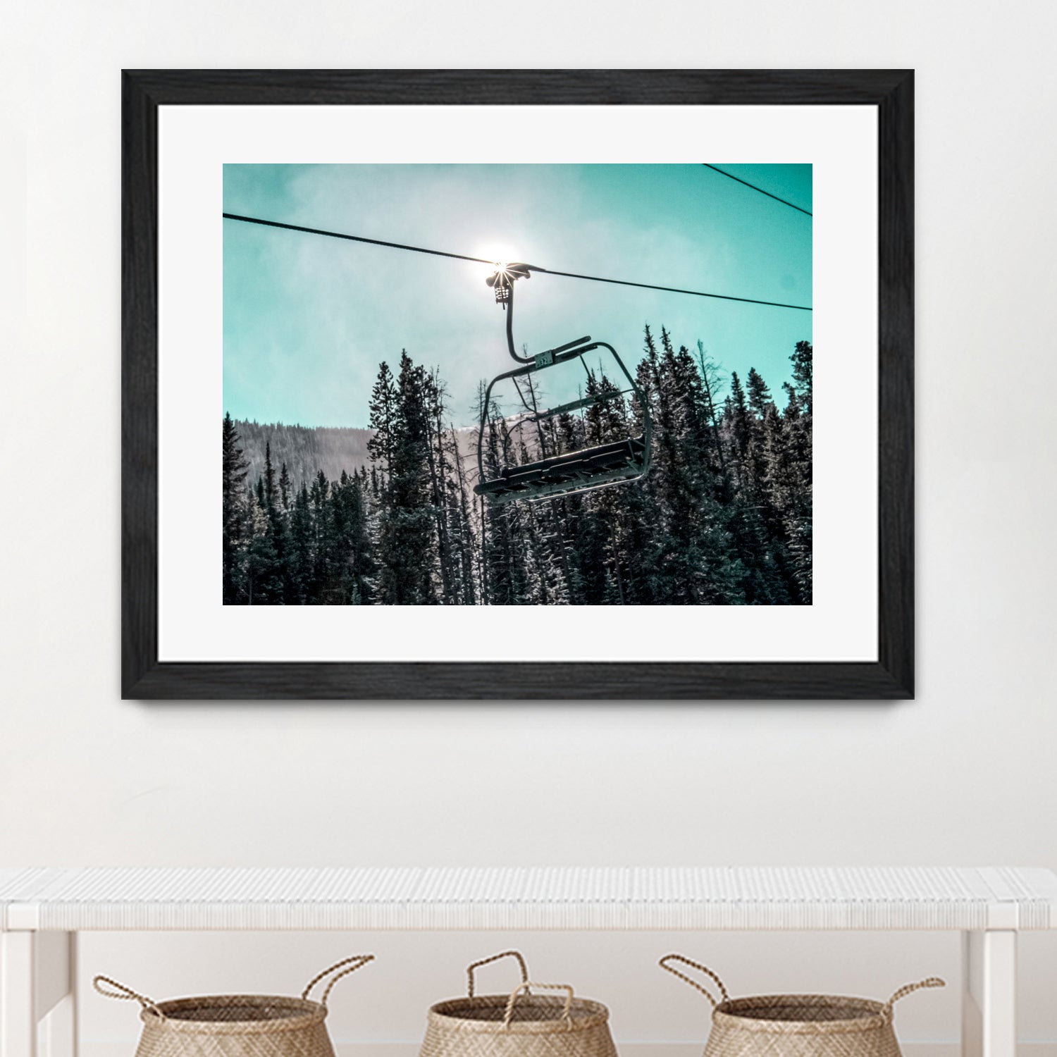 Chair Lift with Dark Blue and Teal Winter Sky by RJ Byrd on GIANT ART - blue photo illustration