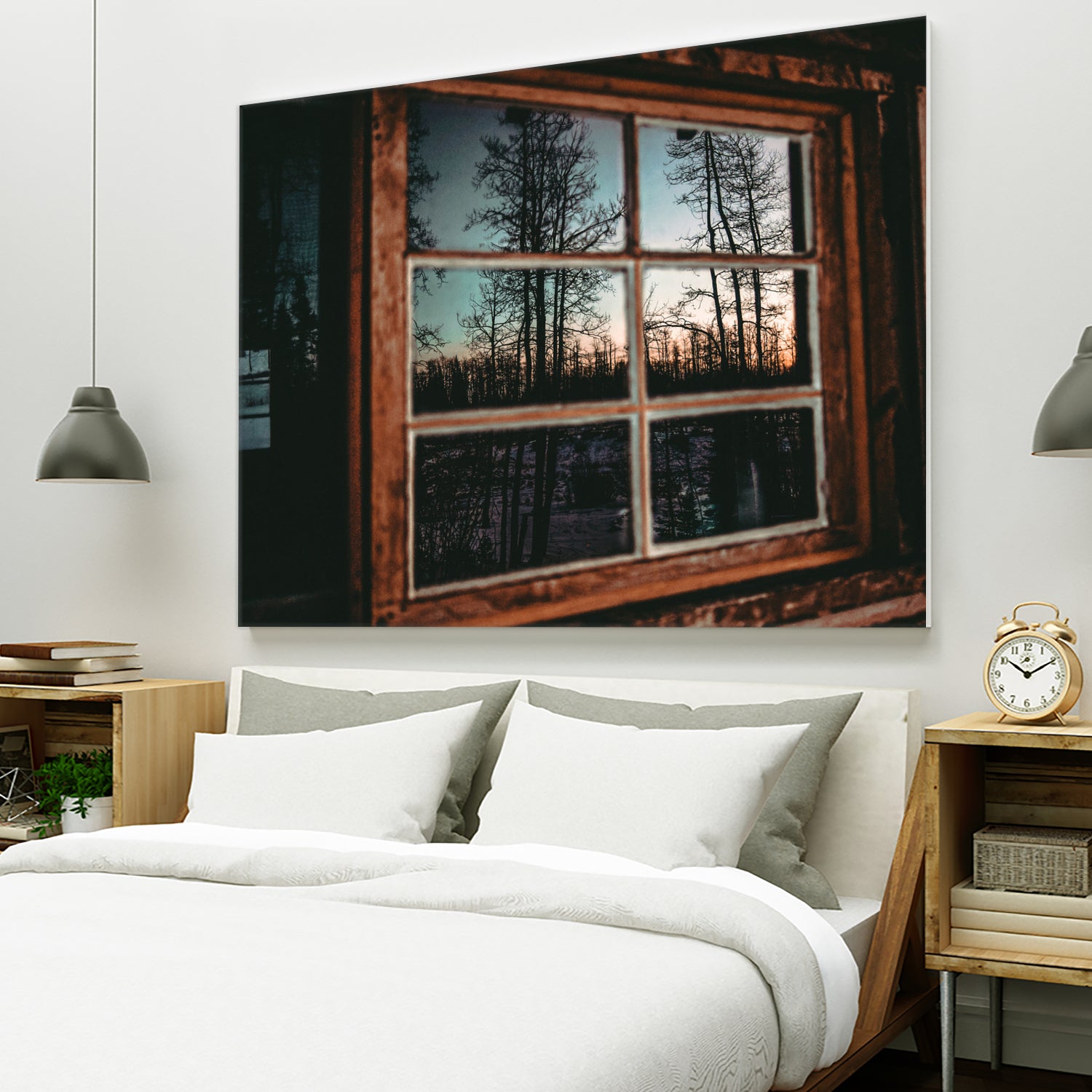 Grainy Sunset Reflection on Log Cabin Window by RJ Byrd on GIANT ART - blue photo illustration