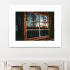 Grainy Sunset Reflection on Log Cabin Window by RJ Byrd on GIANT ART - blue photo illustration