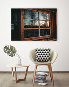 Grainy Sunset Reflection on Log Cabin Window by RJ Byrd on GIANT ART - blue photo illustration