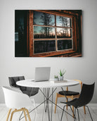 Grainy Sunset Reflection on Log Cabin Window by RJ Byrd on GIANT ART - blue photo illustration