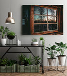 Grainy Sunset Reflection on Log Cabin Window by RJ Byrd on GIANT ART - blue photo illustration