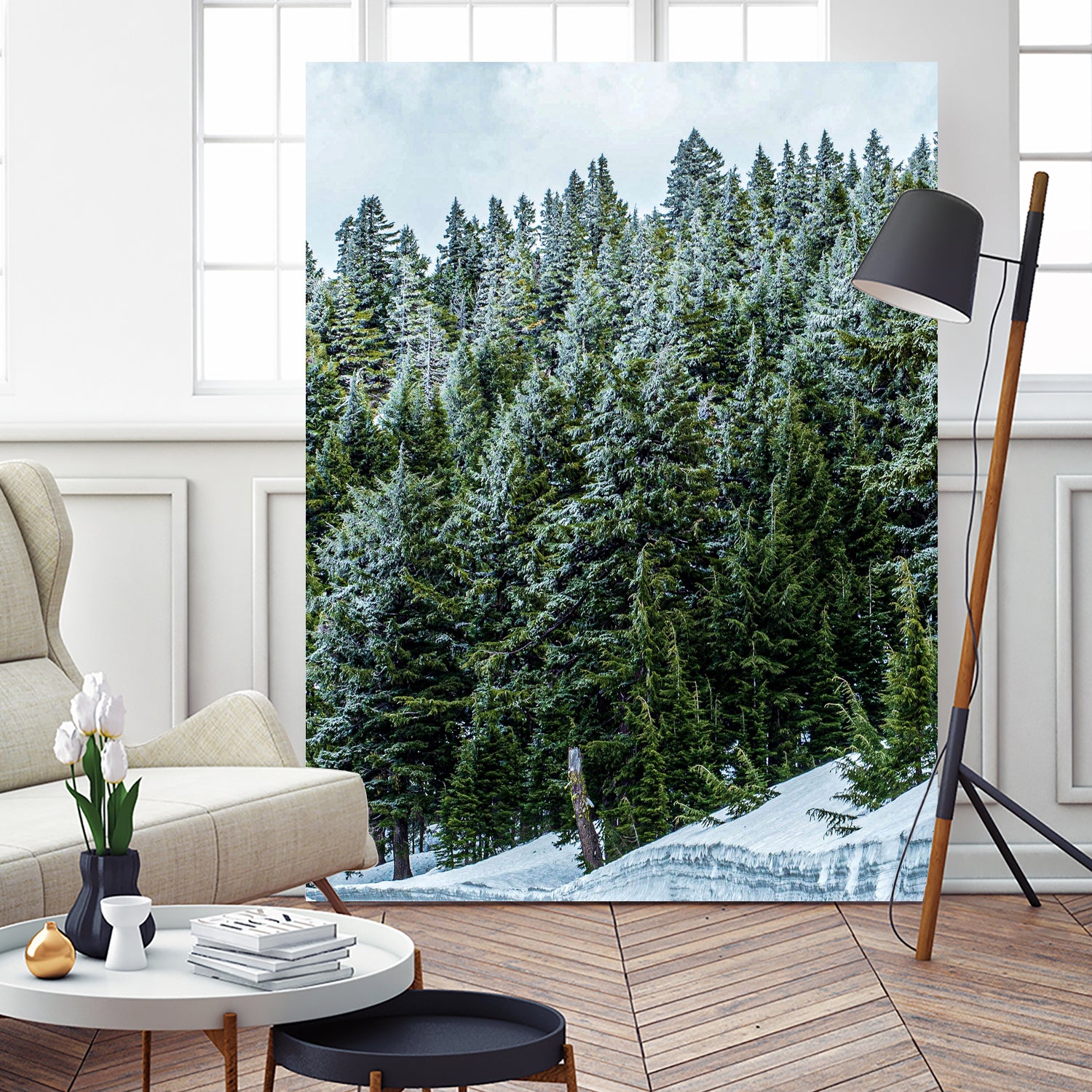 Pine Tree Forest Blue and Green Dense Forest by RJ Byrd on GIANT ART - green photo illustration