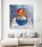 Christmas Cat and Snow by Erika Kaisersot on GIANT ART - blue photo illustration