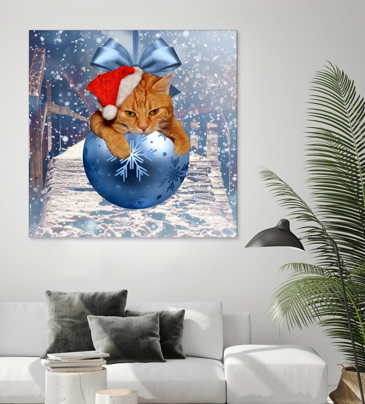 Christmas Cat and Snow by Erika Kaisersot on GIANT ART - blue photo illustration