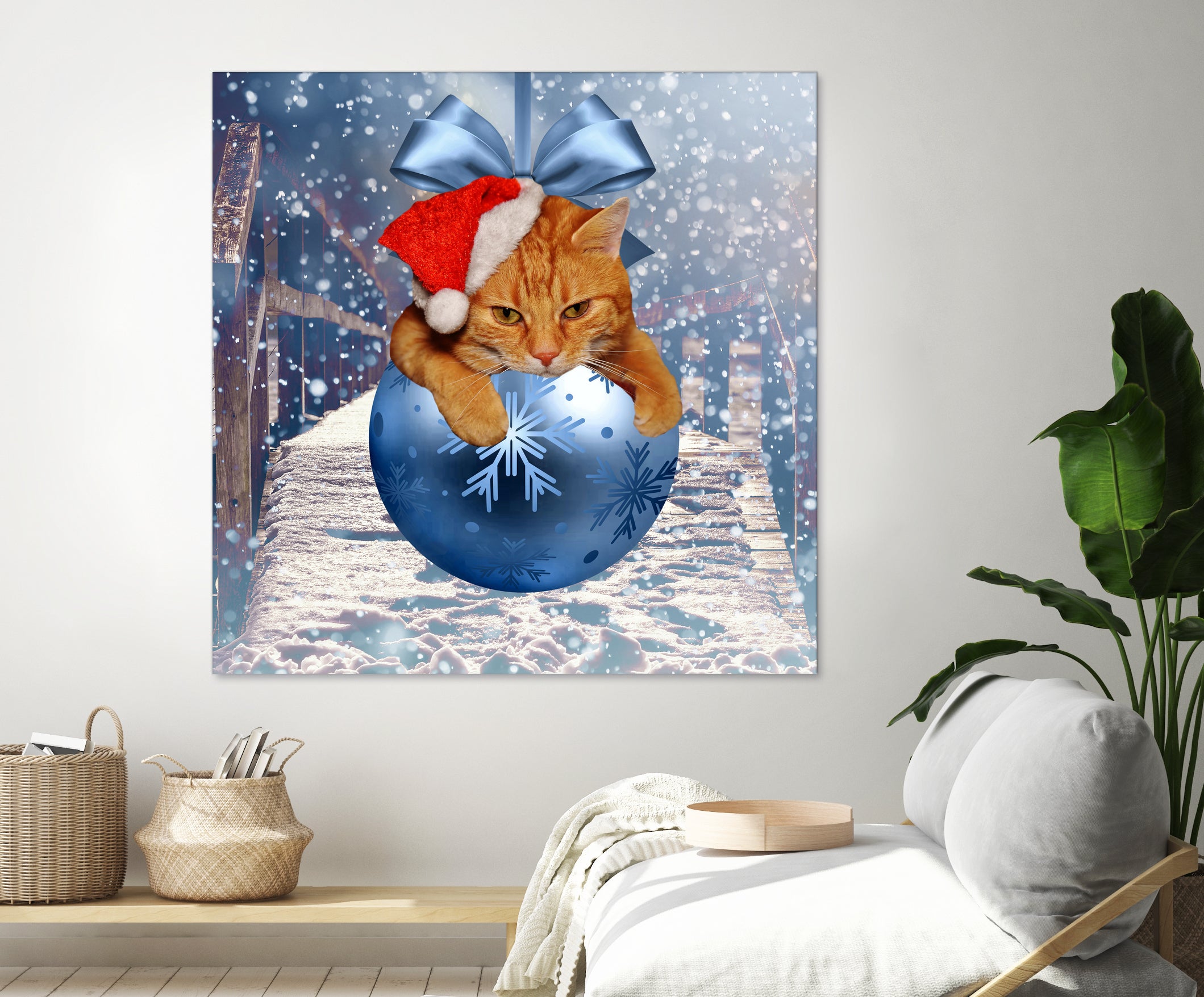 Christmas Cat and Snow by Erika Kaisersot on GIANT ART - blue photo illustration