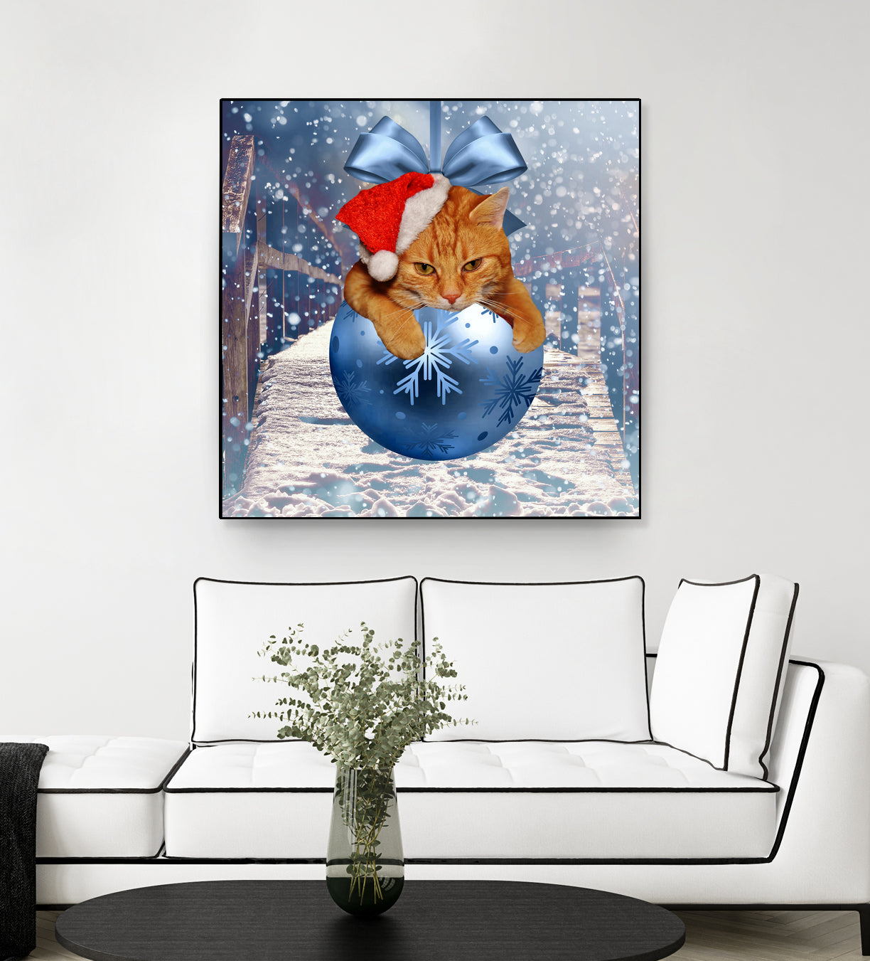 Christmas Cat and Snow by Erika Kaisersot on GIANT ART - blue photo illustration