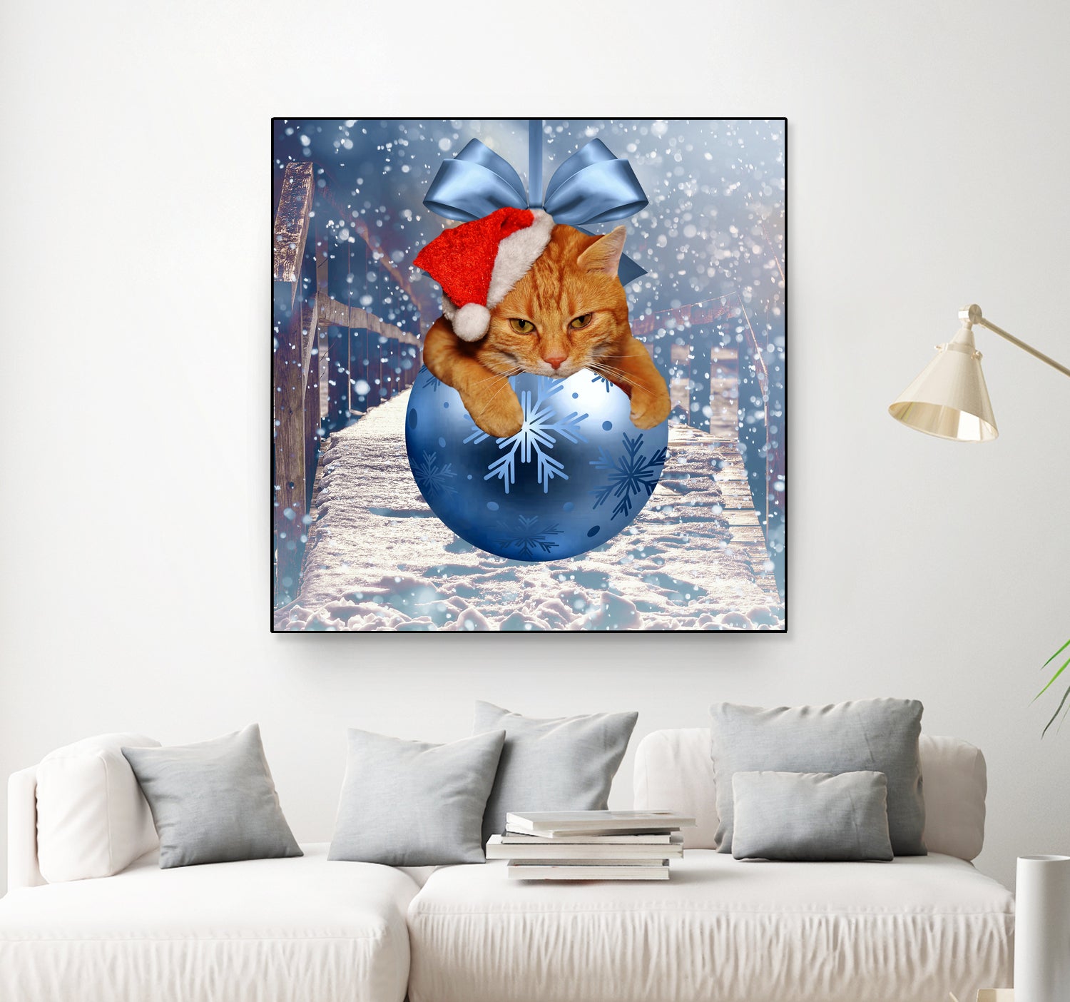 Christmas Cat and Snow by Erika Kaisersot on GIANT ART - blue photo illustration