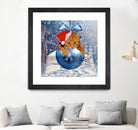 Christmas Cat and Snow by Erika Kaisersot on GIANT ART - blue photo illustration