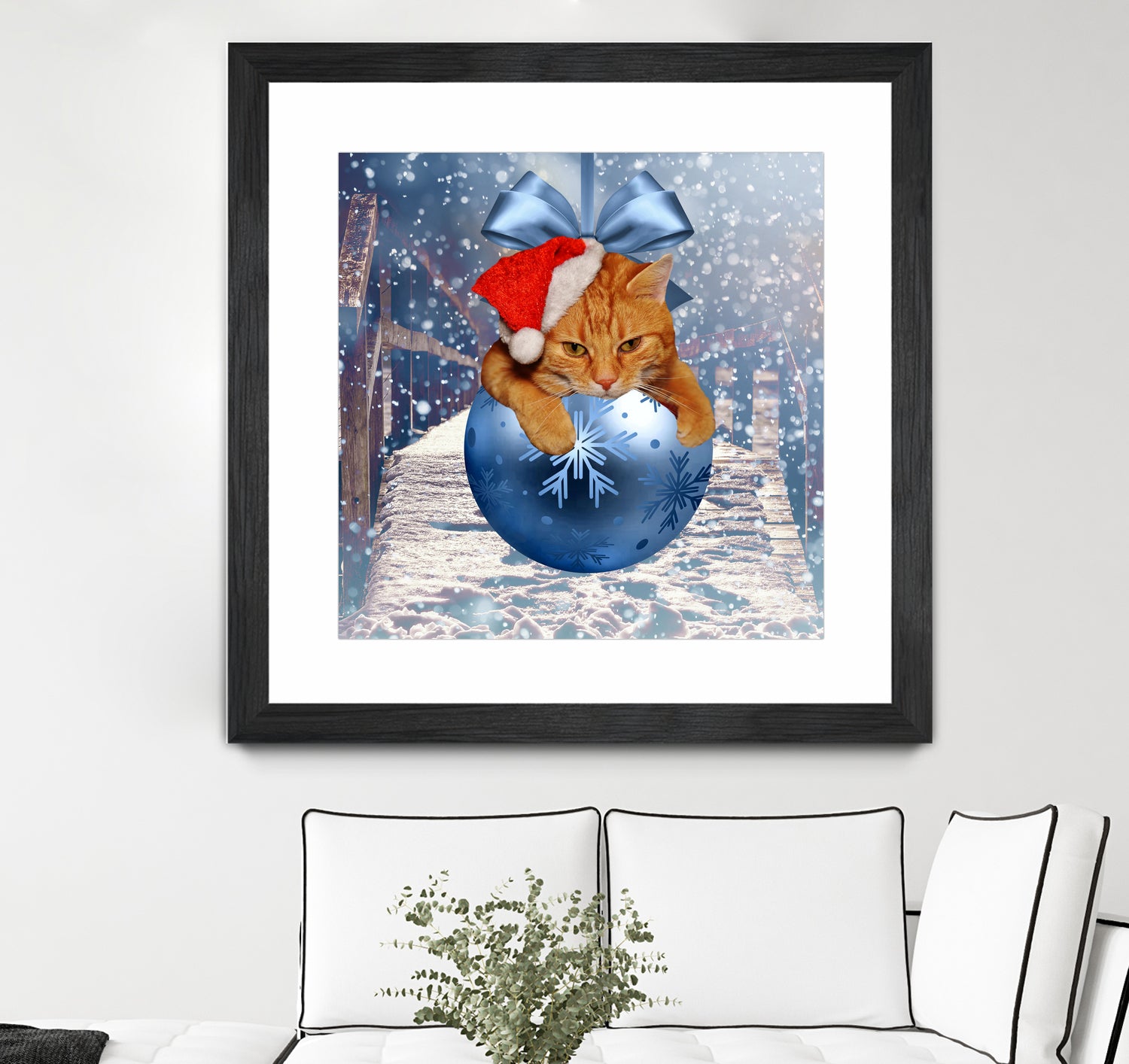 Christmas Cat and Snow by Erika Kaisersot on GIANT ART - blue photo illustration